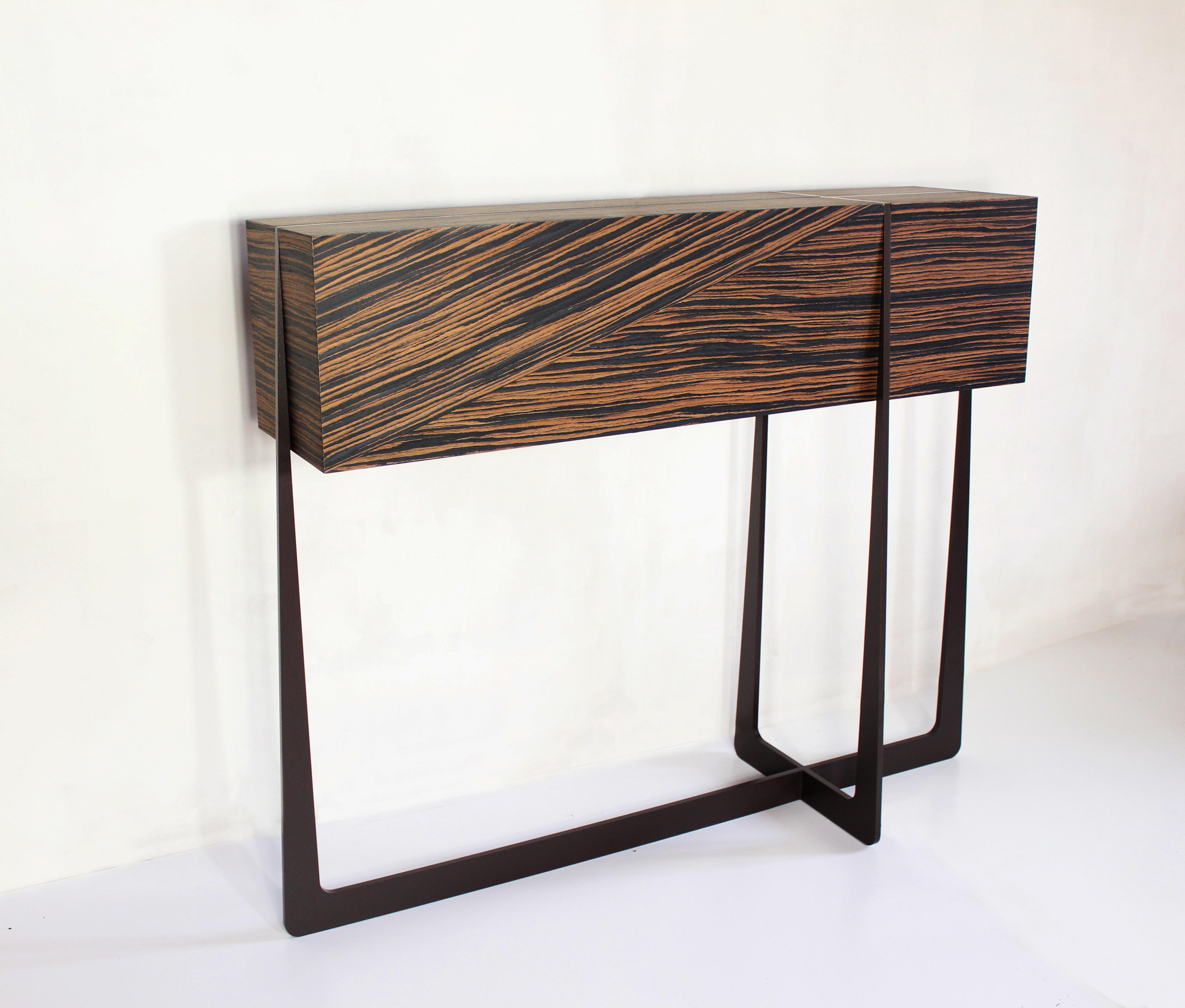 Faux Bois Console in Steel & Reconstituted Ebony Veneer Customizable by E.Gizard For Sale