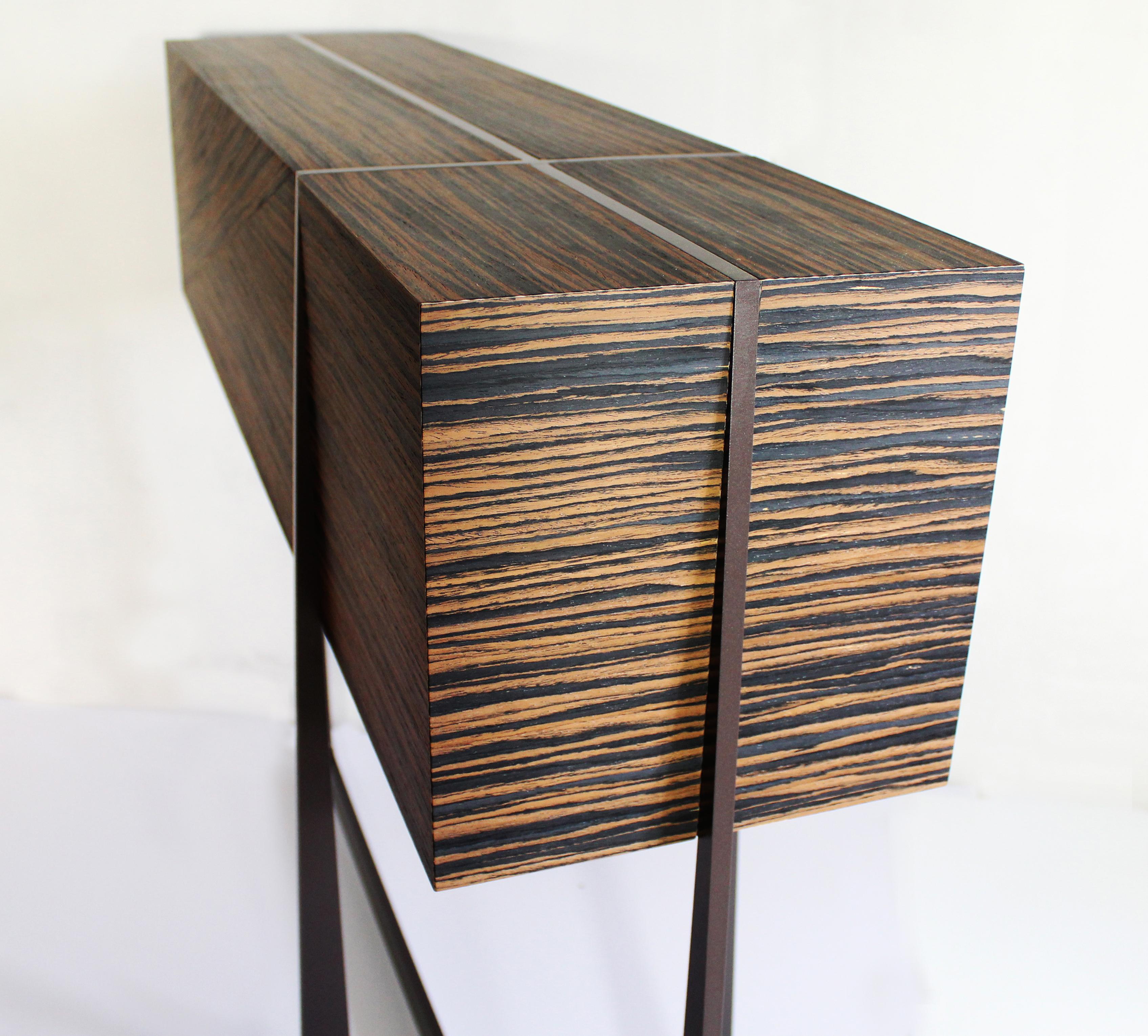Faux Bois Console in Steel and Reconstituted Ebony Veneer  France customizable For Sale