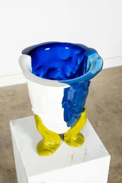 Amazonia Vase (Large), Clear Blue and Matte White, Green Feet by Gaetano Pesce