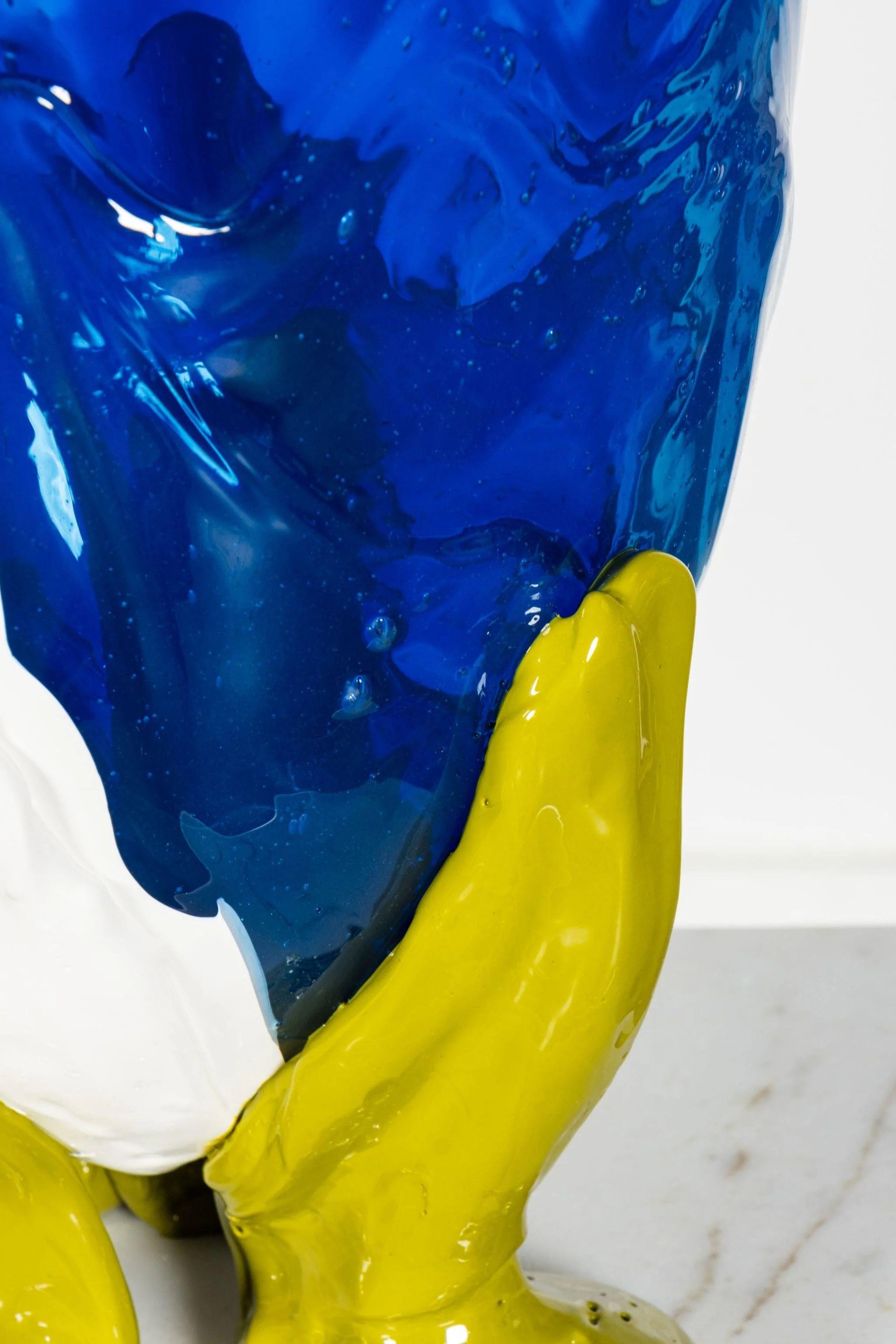 Post-Modern Amazonia Vase (Large), Clear Blue and Matte White, Green Feet by Gaetano Pesce