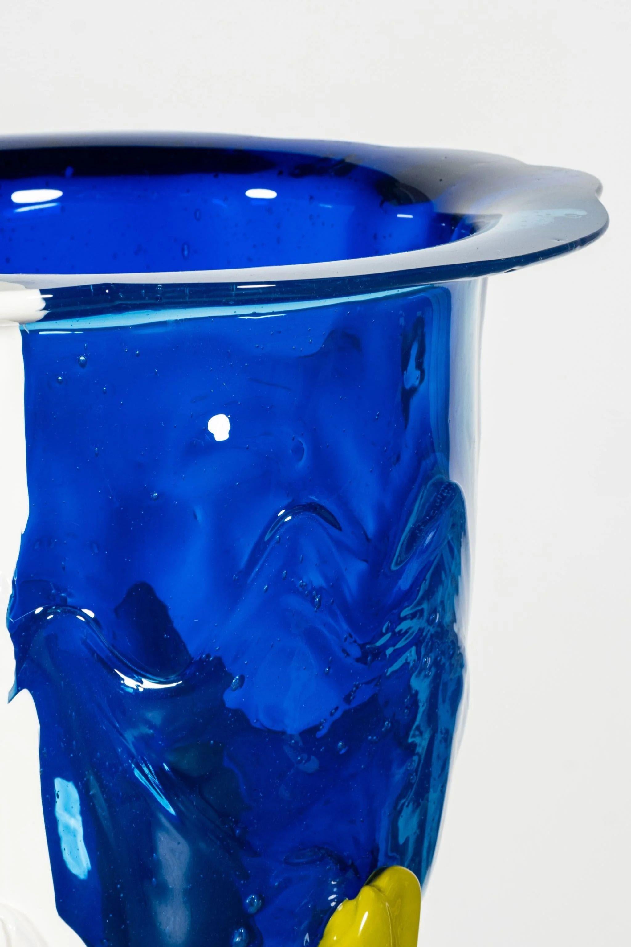 Italian Amazonia Vase (Large), Clear Blue and Matte White, Green Feet by Gaetano Pesce