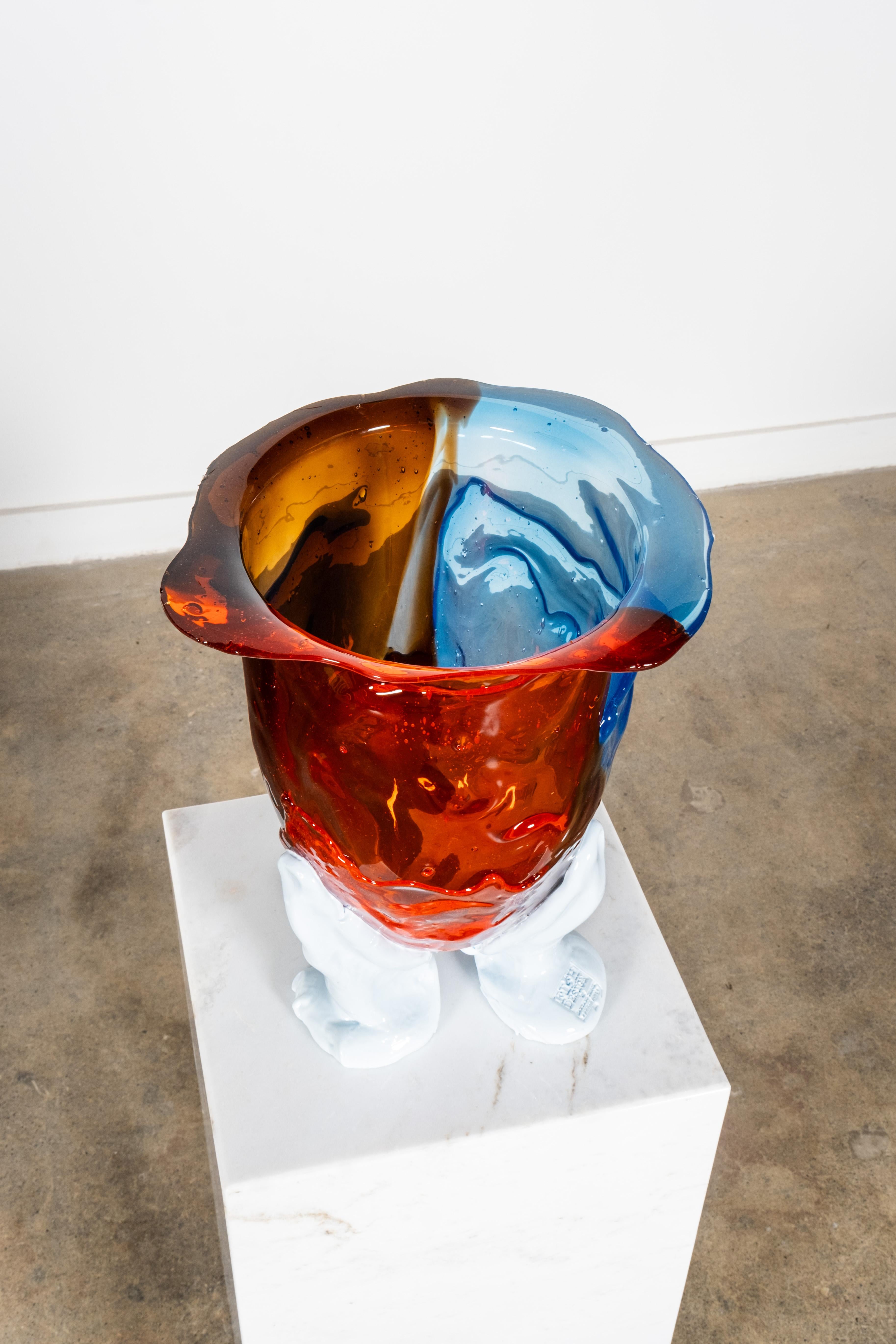 Post-Modern Amazonia Vase (Lrg), Clear Orange & Blue with Pastel Blue Feet by Gaetano Pesce For Sale