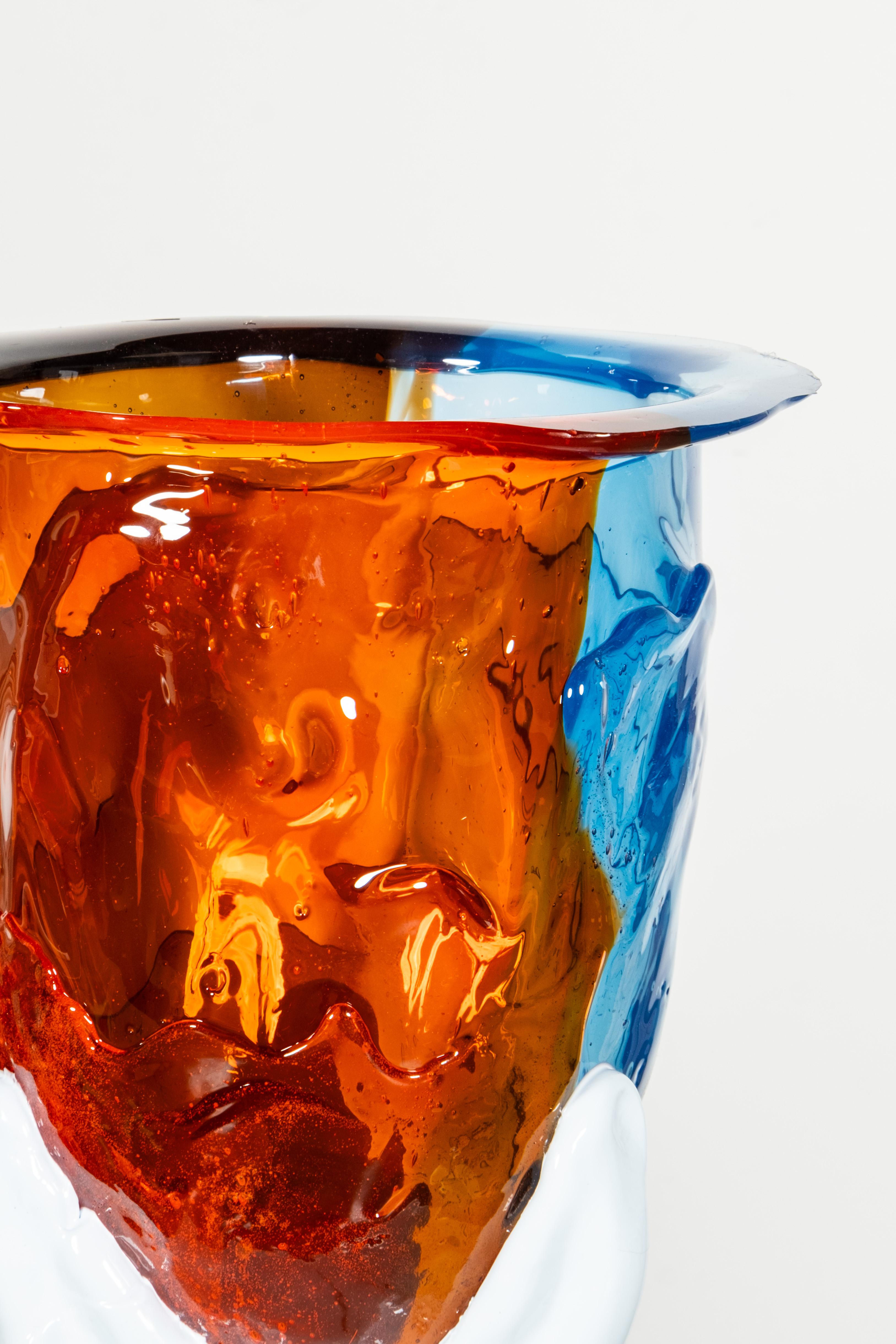 Italian Amazonia Vase (Lrg), Clear Orange & Blue with Pastel Blue Feet by Gaetano Pesce For Sale
