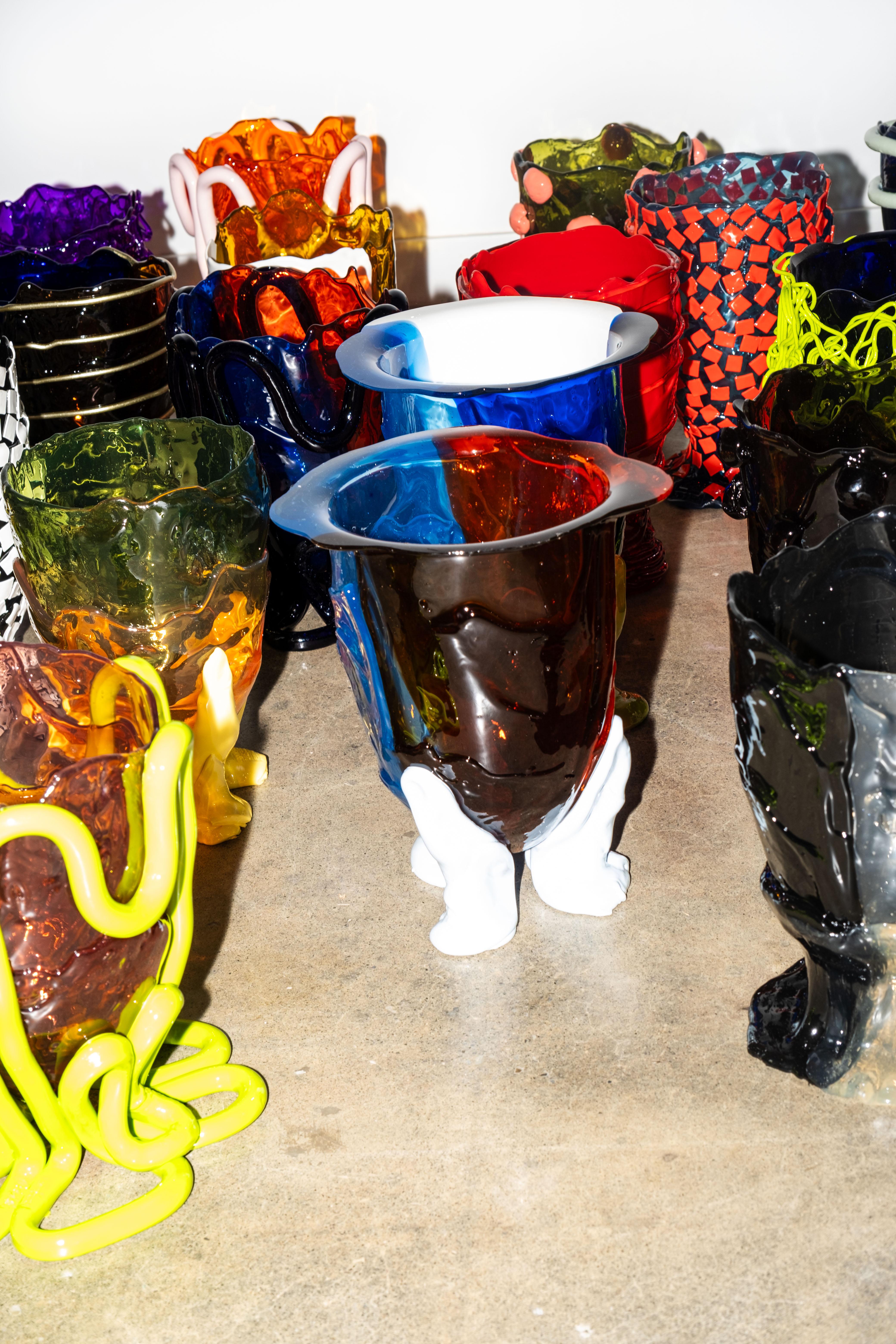 Resin Amazonia Vase (Lrg), Clear Orange & Blue with Pastel Blue Feet by Gaetano Pesce For Sale
