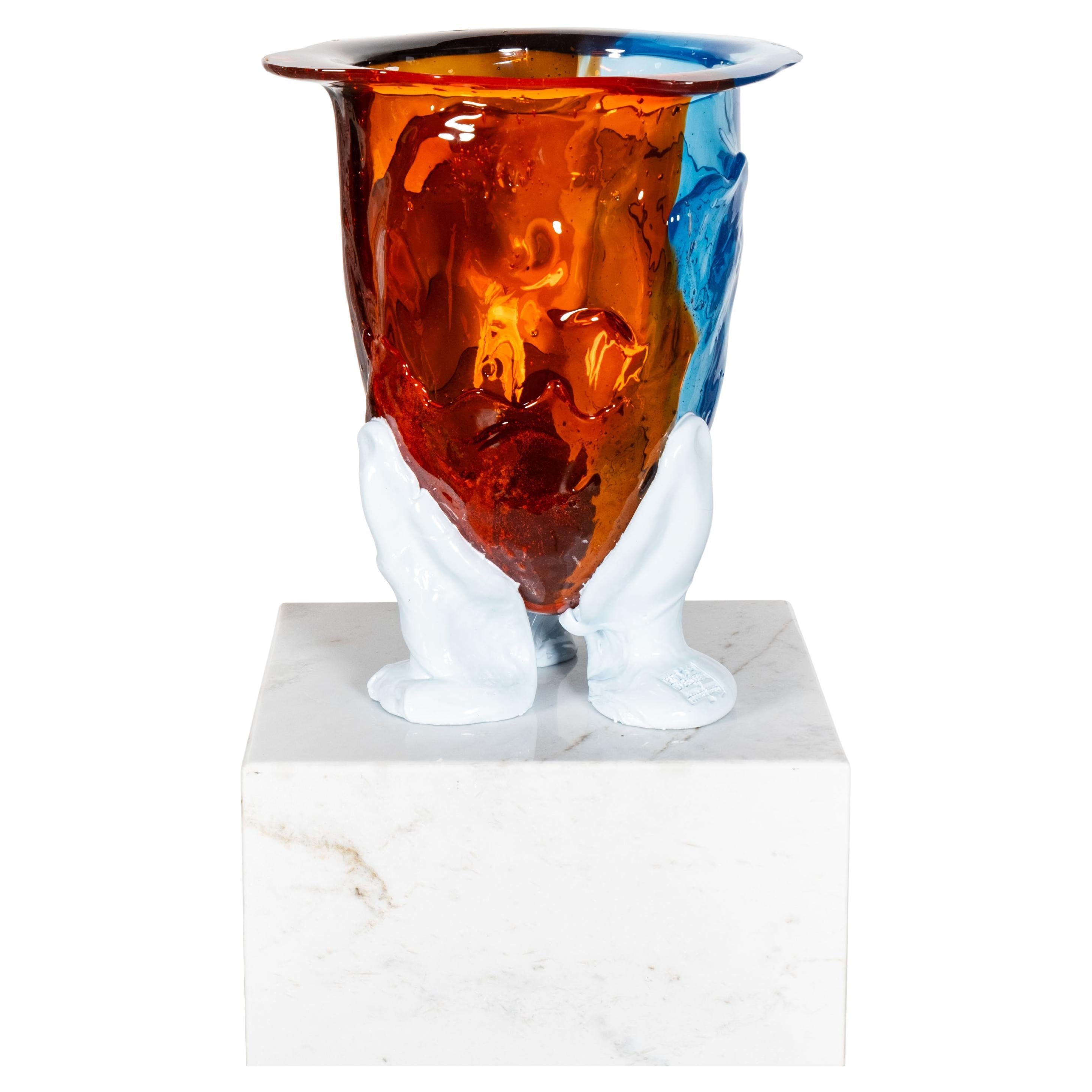 Amazonia Vase (Lrg), Clear Orange & Blue with Pastel Blue Feet by Gaetano Pesce For Sale