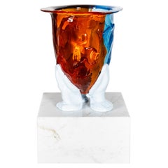 Amazonia Vase (Lrg), Clear Orange & Blue with Pastel Blue Feet by Gaetano Pesce