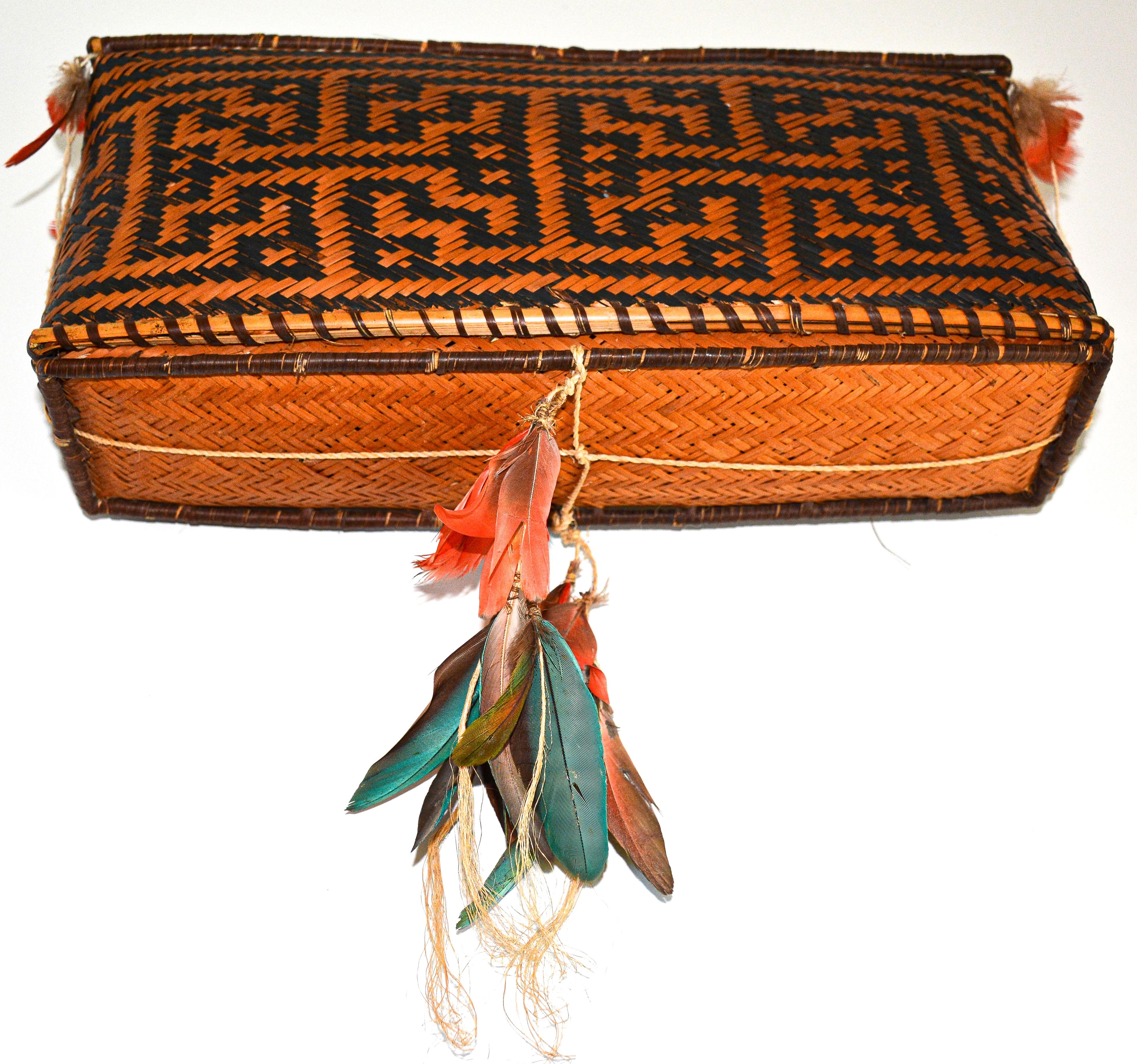 Brazilian Amazonian Feather Storage Basket For Sale