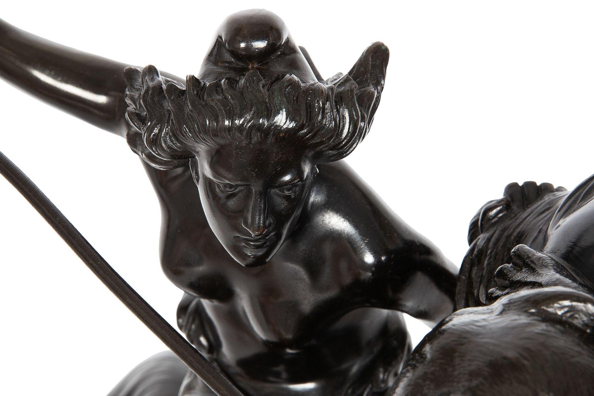 “Amazonian Fighting a Tiger” German Antique Bronze Sculpture by August Kiss For Sale 5