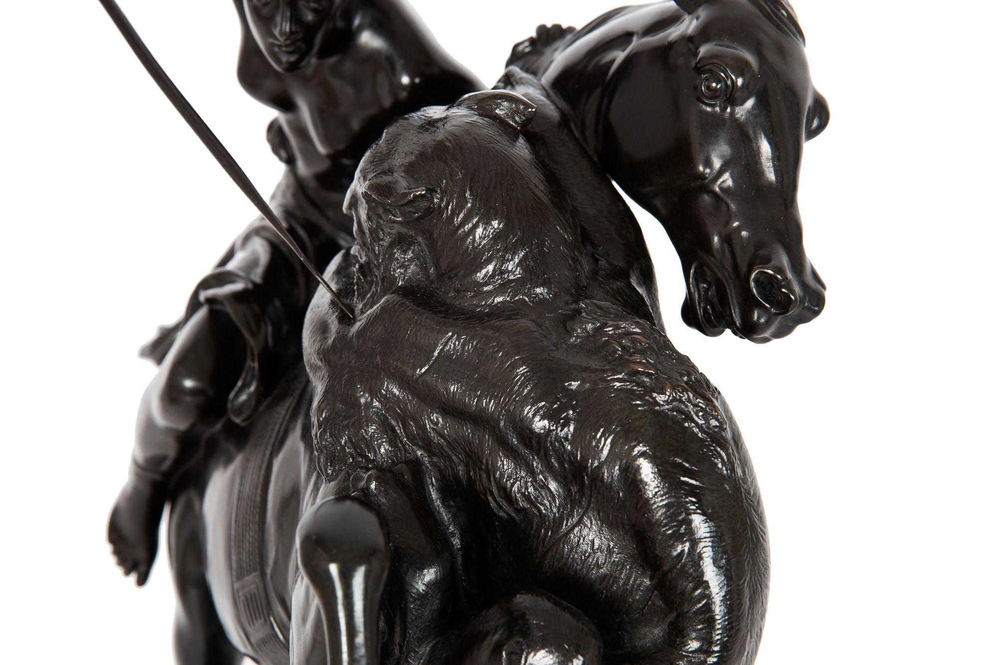“Amazonian Fighting a Tiger” German Antique Bronze Sculpture by August Kiss 6