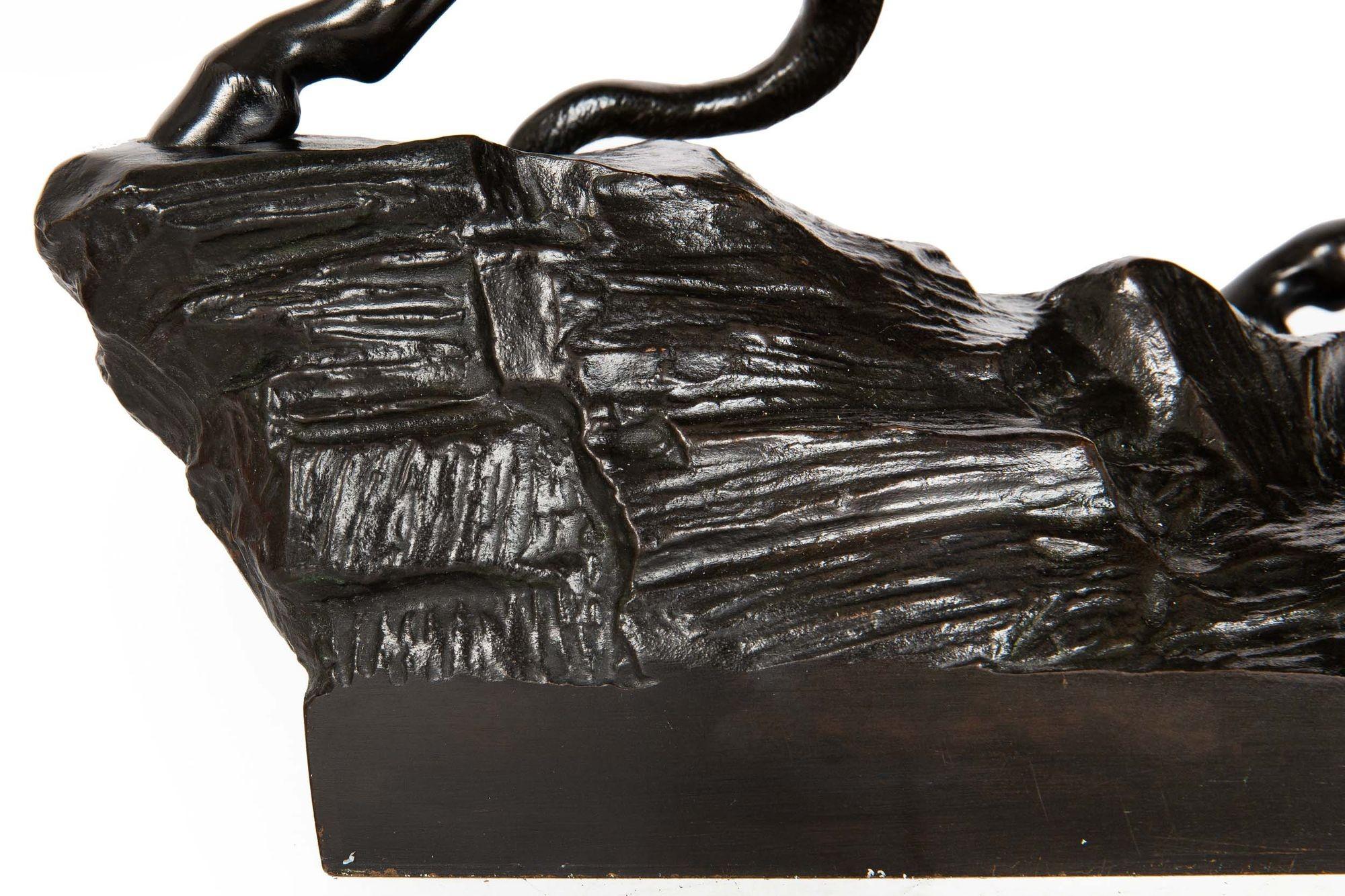 “Amazonian Fighting a Tiger” German Antique Bronze Sculpture by August Kiss 10