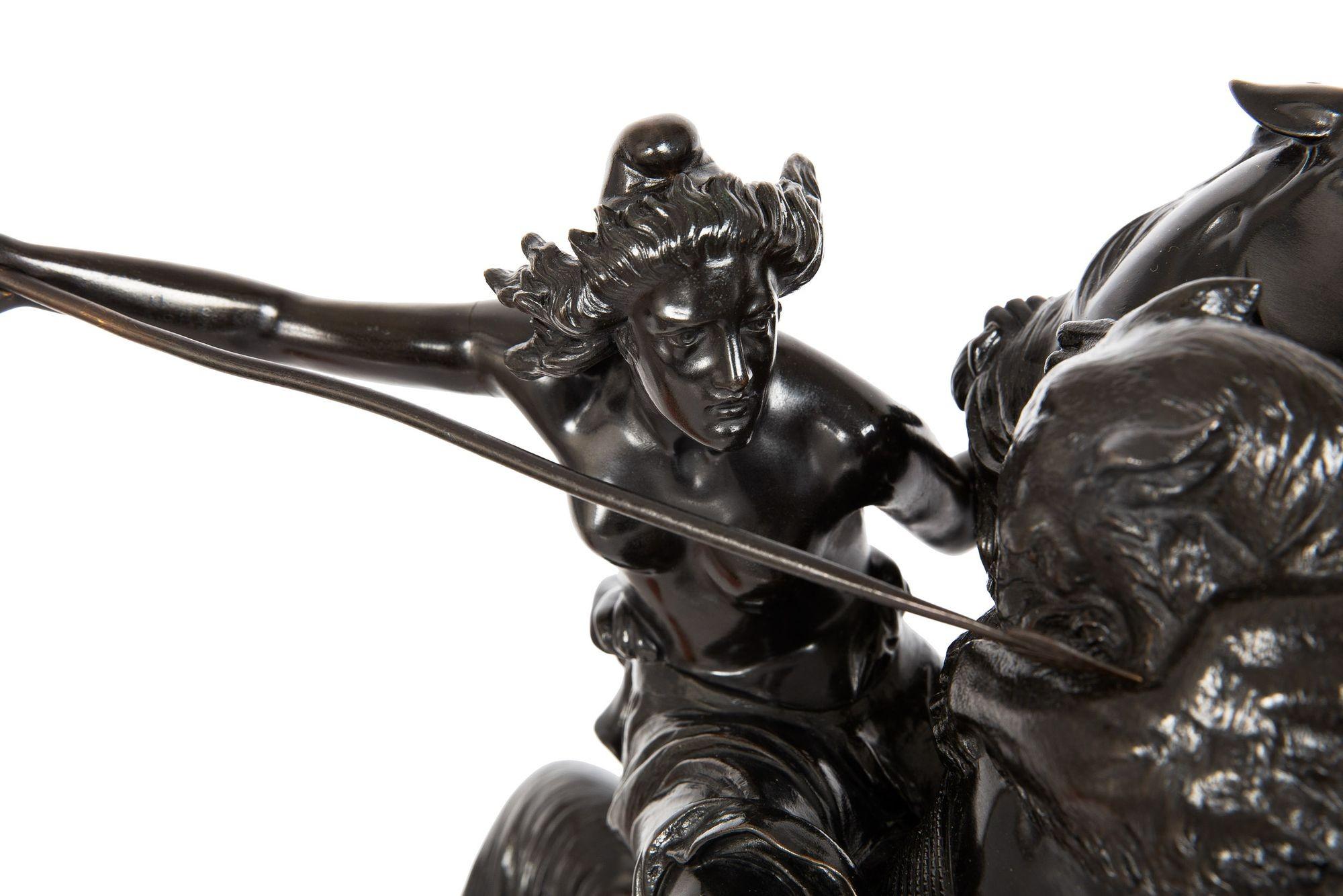 “Amazonian Fighting a Tiger” German Antique Bronze Sculpture by August Kiss In Good Condition For Sale In Shippensburg, PA