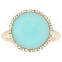 Amazonite and Diamond Ring, 14 Karat Yellow Gold Halo