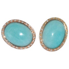 Amazonite and Diamonds Rose Gold Stud Earrings