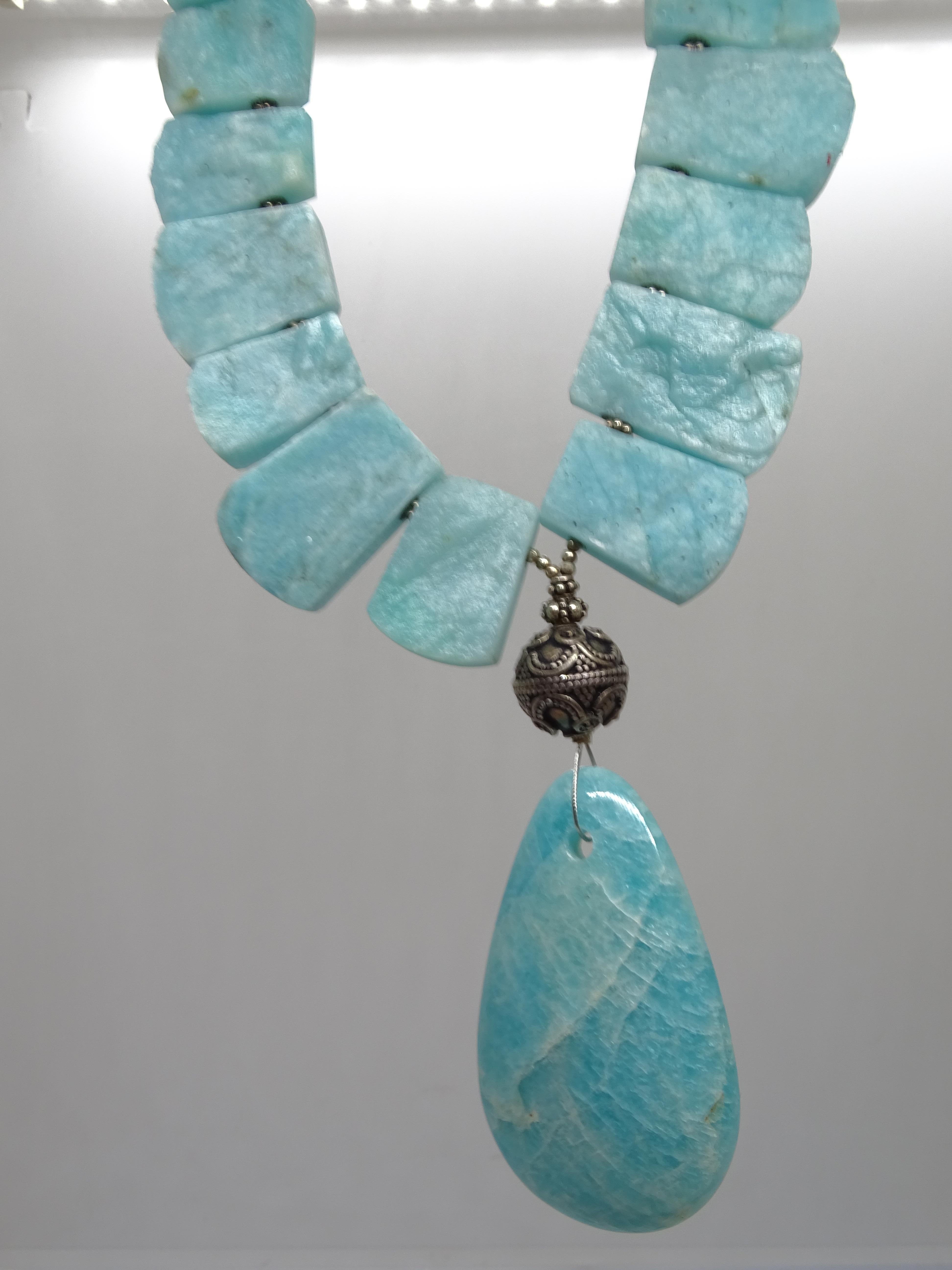 Amazonite and silver  French Pendant  Necklace, France  4