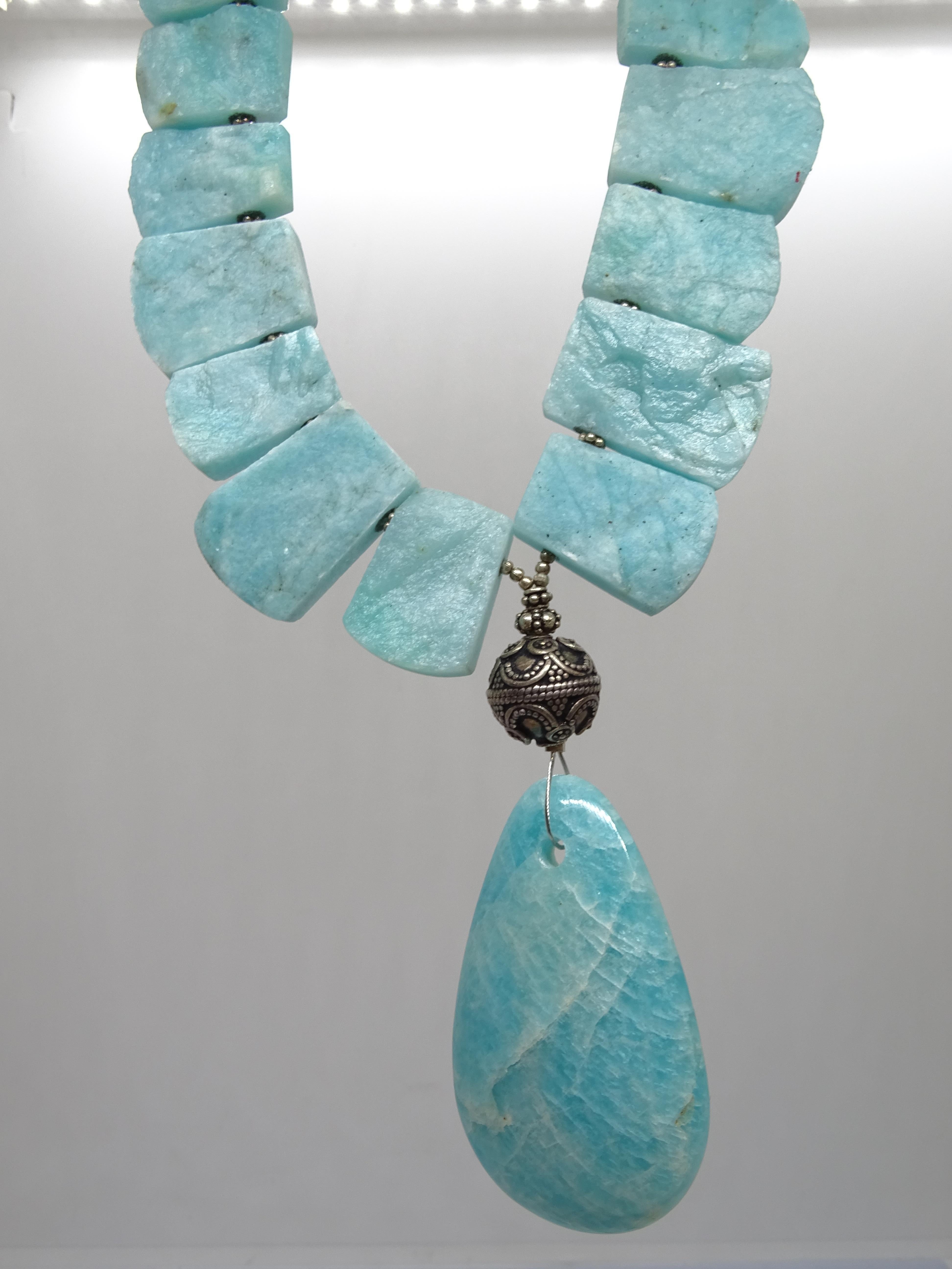 Amazonite and silver  French Pendant  Necklace, France  5
