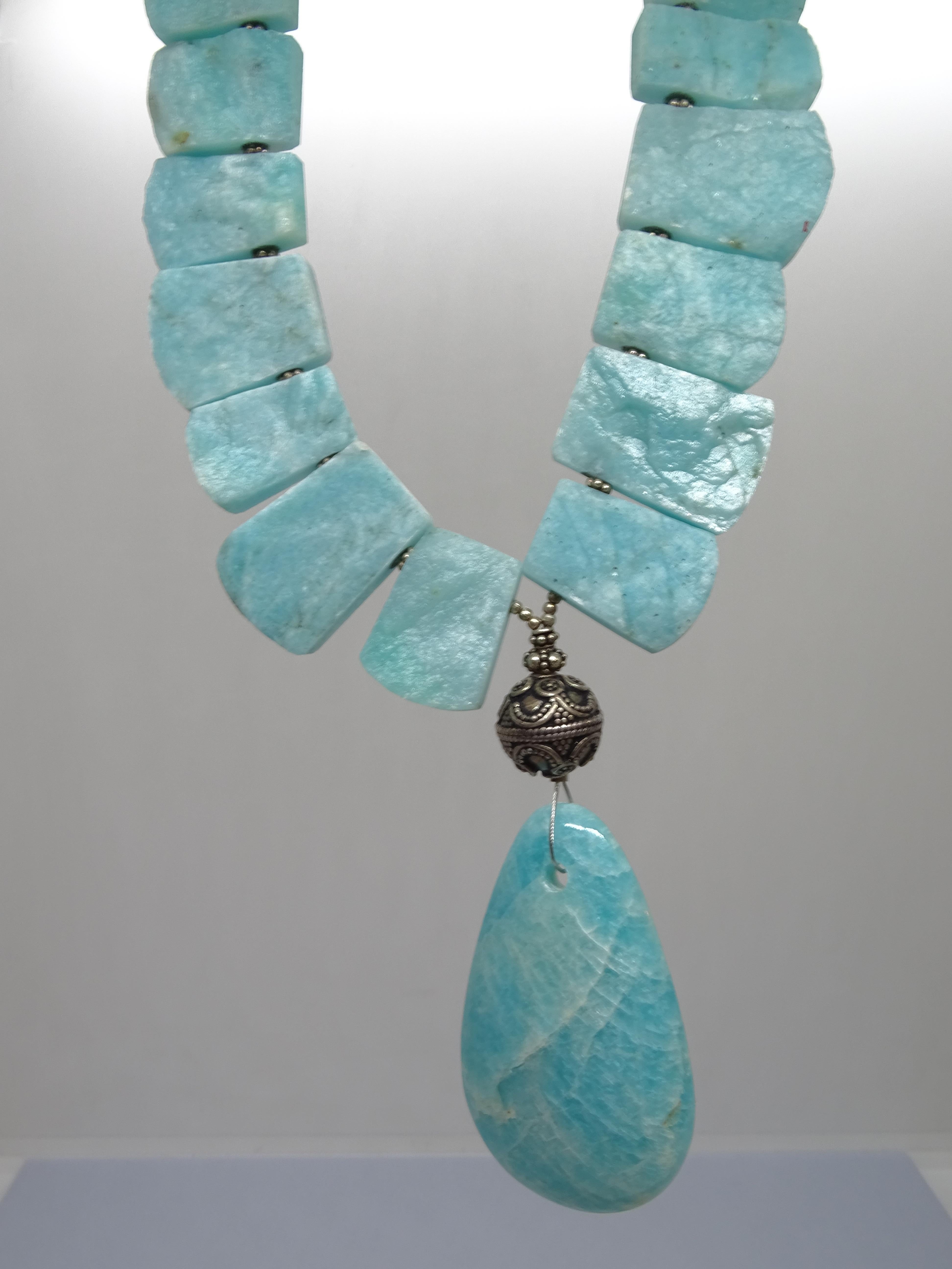 Amazonite and silver  French Pendant  Necklace, France  6