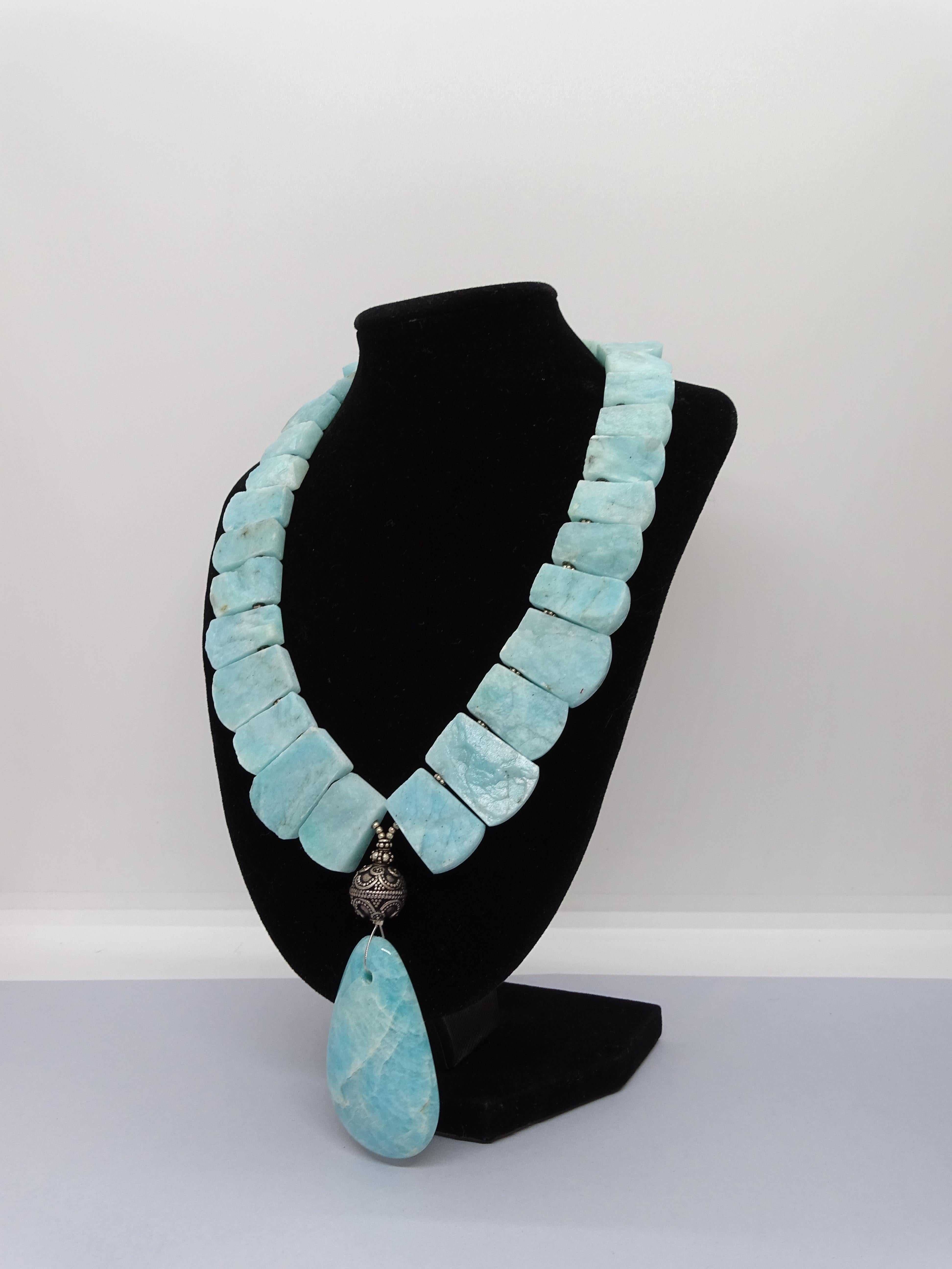 Amazonite and silver  French Pendant  Necklace, France  8