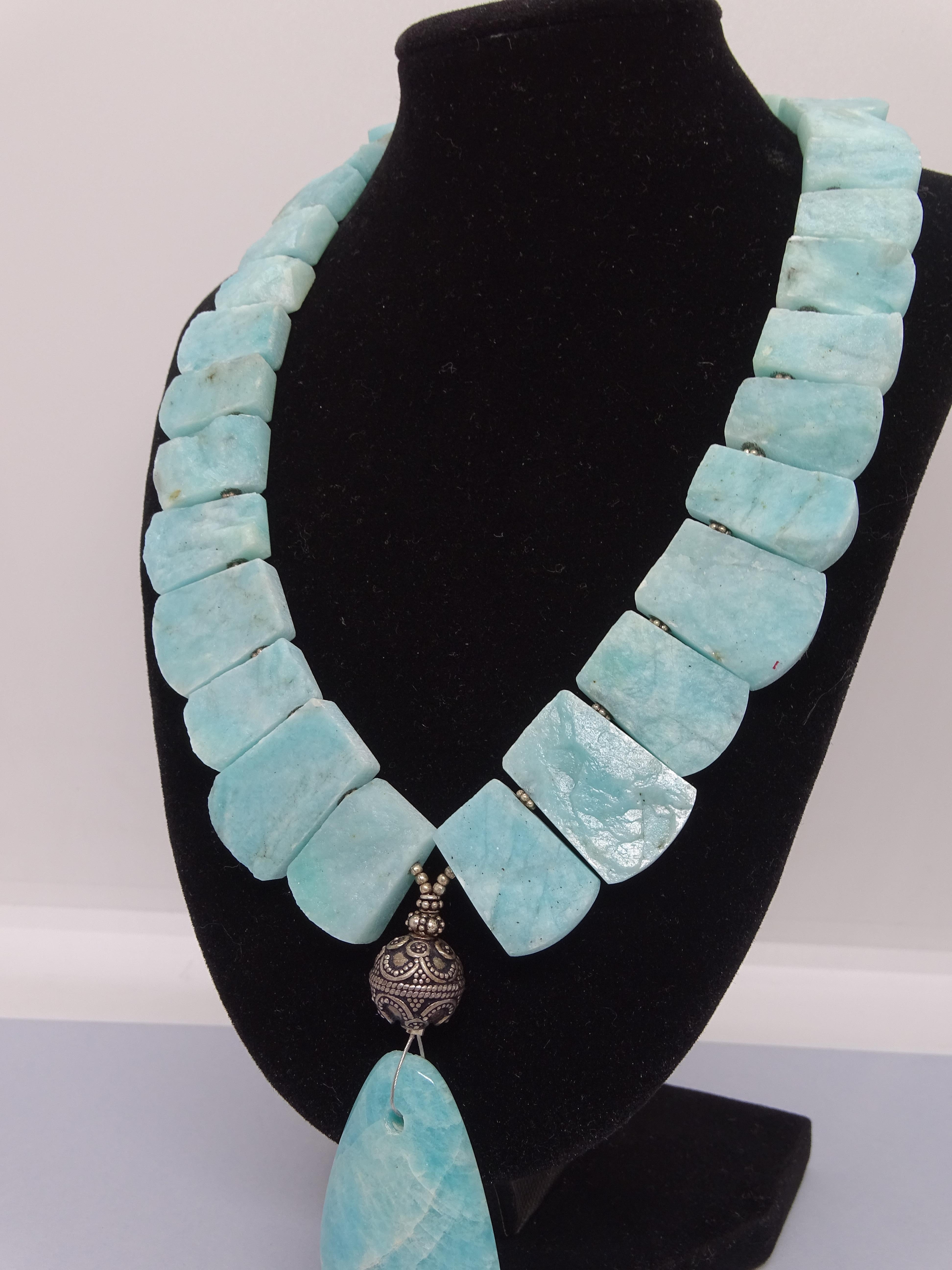 Anglo-Indian Amazonite and silver  French Pendant  Necklace, France 