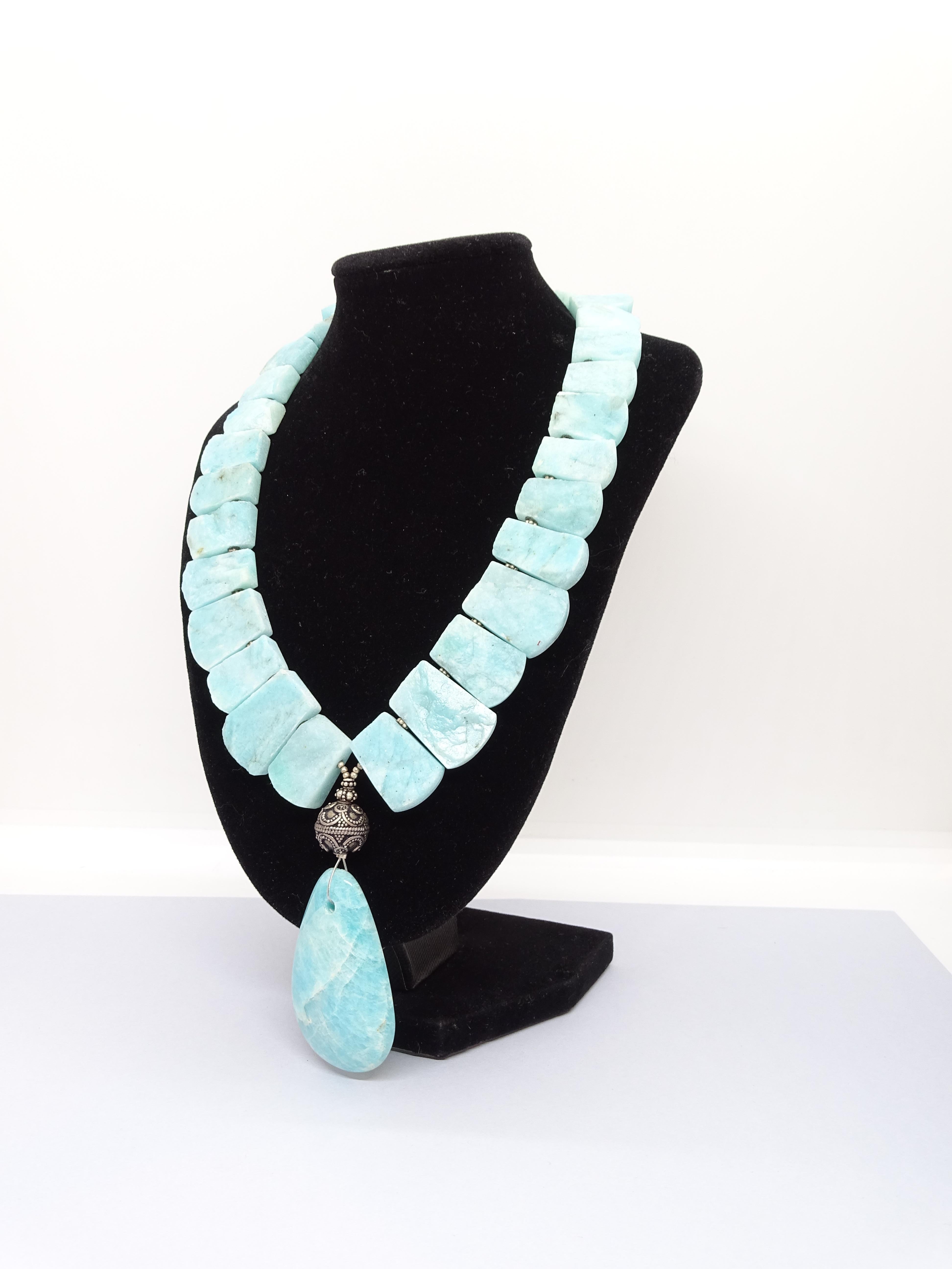 Amazonite and silver  French Pendant  Necklace, France  2