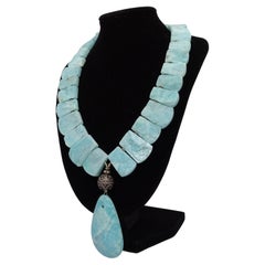 Amazonite and silver  French Pendant  Necklace, France 