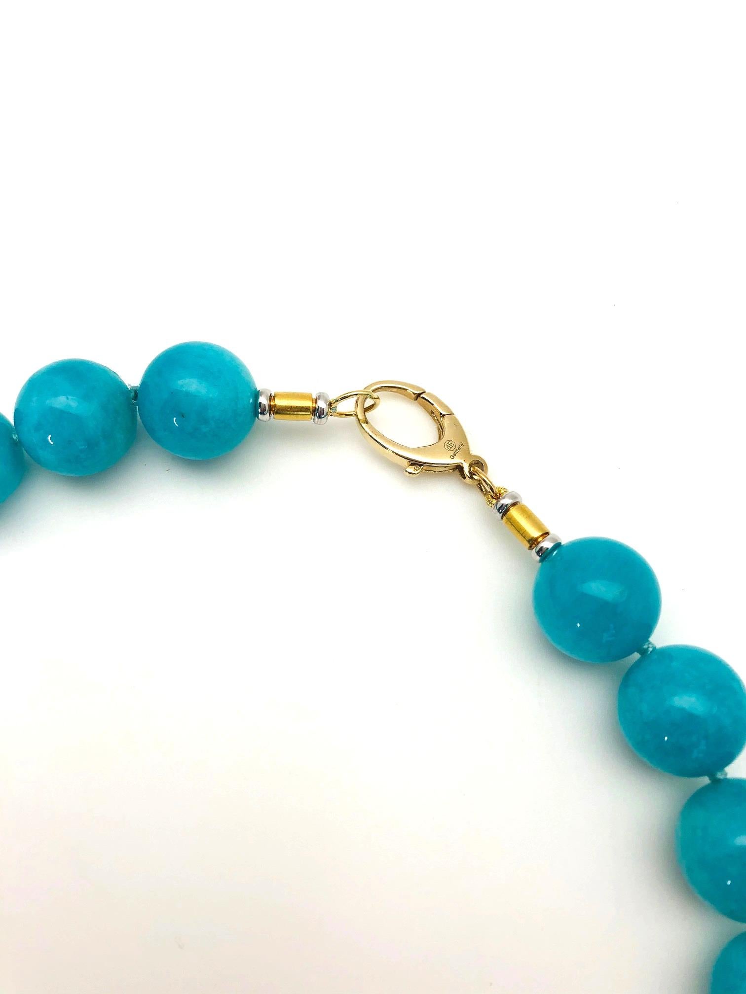 Amazonite Bead Strand Station Necklace with 18k White and Yellow Gold Spacers   In New Condition In Los Angeles, CA