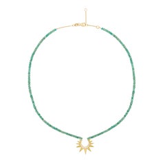 Amazonite Beaded Necklace with Small Diamond Crescent Sun