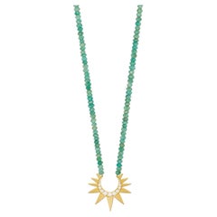 Amazonit-Perlenkette mit kleinem Diamant-Halskette und Halbmond-Sonnenschliff