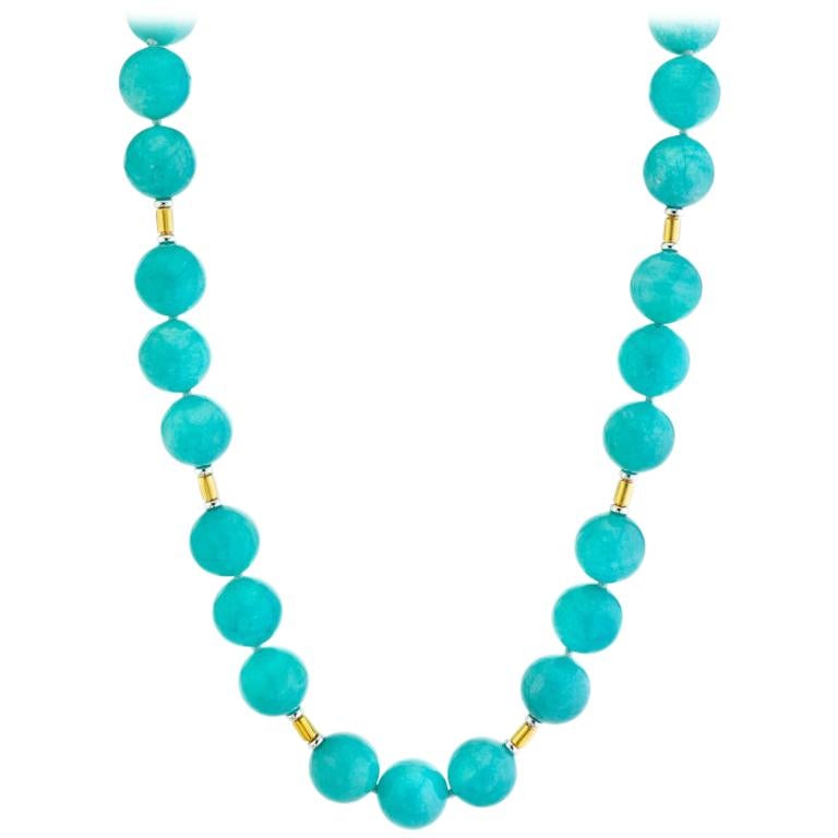 Amazonite Bead Strand Station Necklace with 18k White and Yellow Gold Spacers  