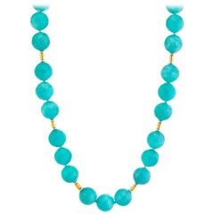 Amazonite Bead Strand Station Necklace with 18k White and Yellow Gold Spacers