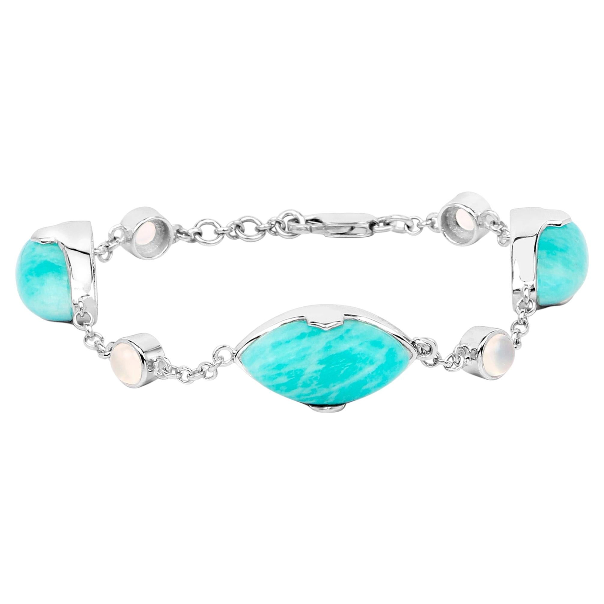 Amazonite Bracelet With White Agate 29.6 Carats Sterling Silver For Sale