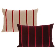 AMAZONITE Burgundy, Sand and Rubi red Set of 2 Striped Velvet Deluxe Pillows