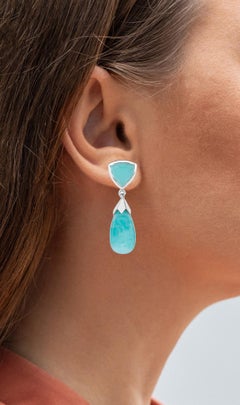 Amazonite Dangle Earrings 35 Carats 18K White Gold Plated Silver