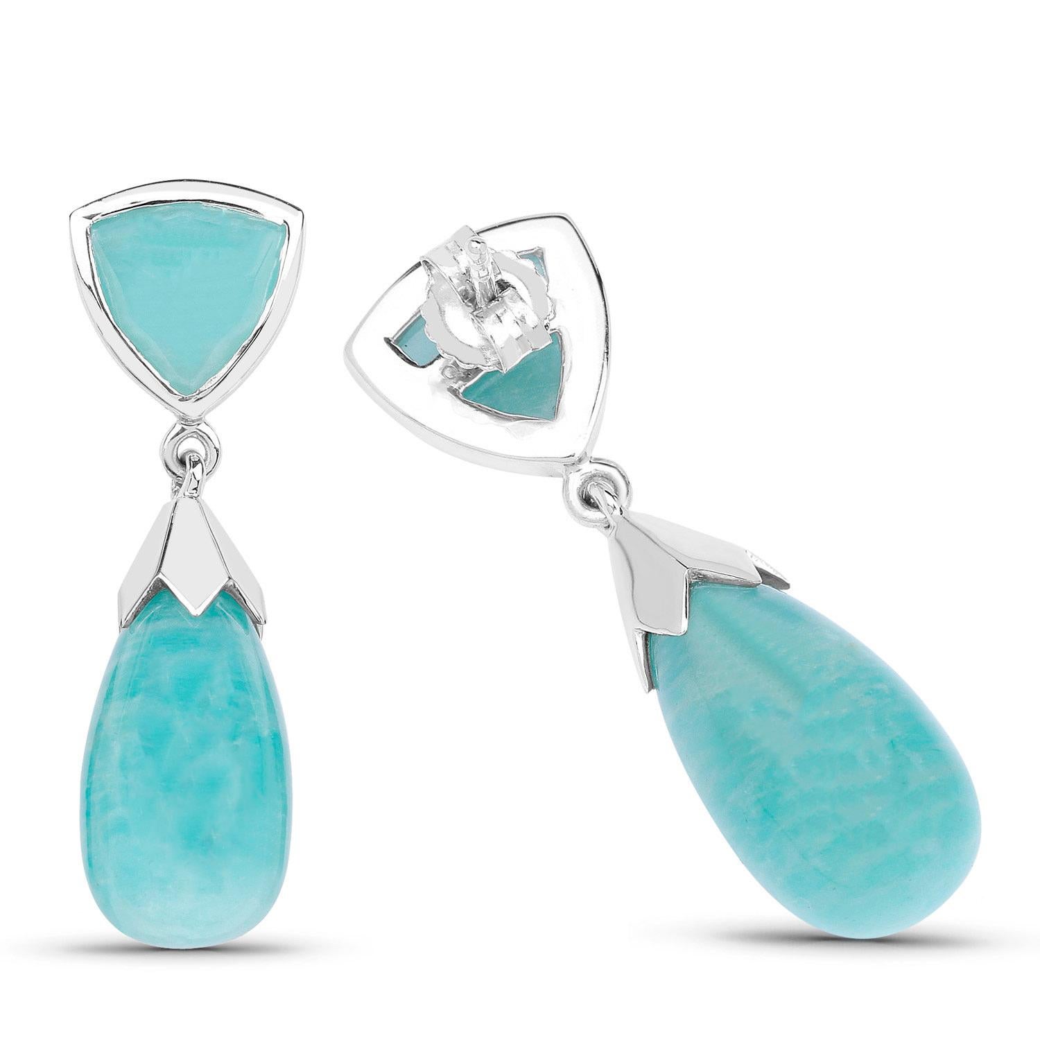 Amazonite Dangle Earrings 35 Carats 18K White Gold Plated Silver In Excellent Condition For Sale In Aliso Viejo, CA