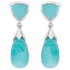 Amazonite Dangle Earrings 35 Carats 18K White Gold Plated Silver