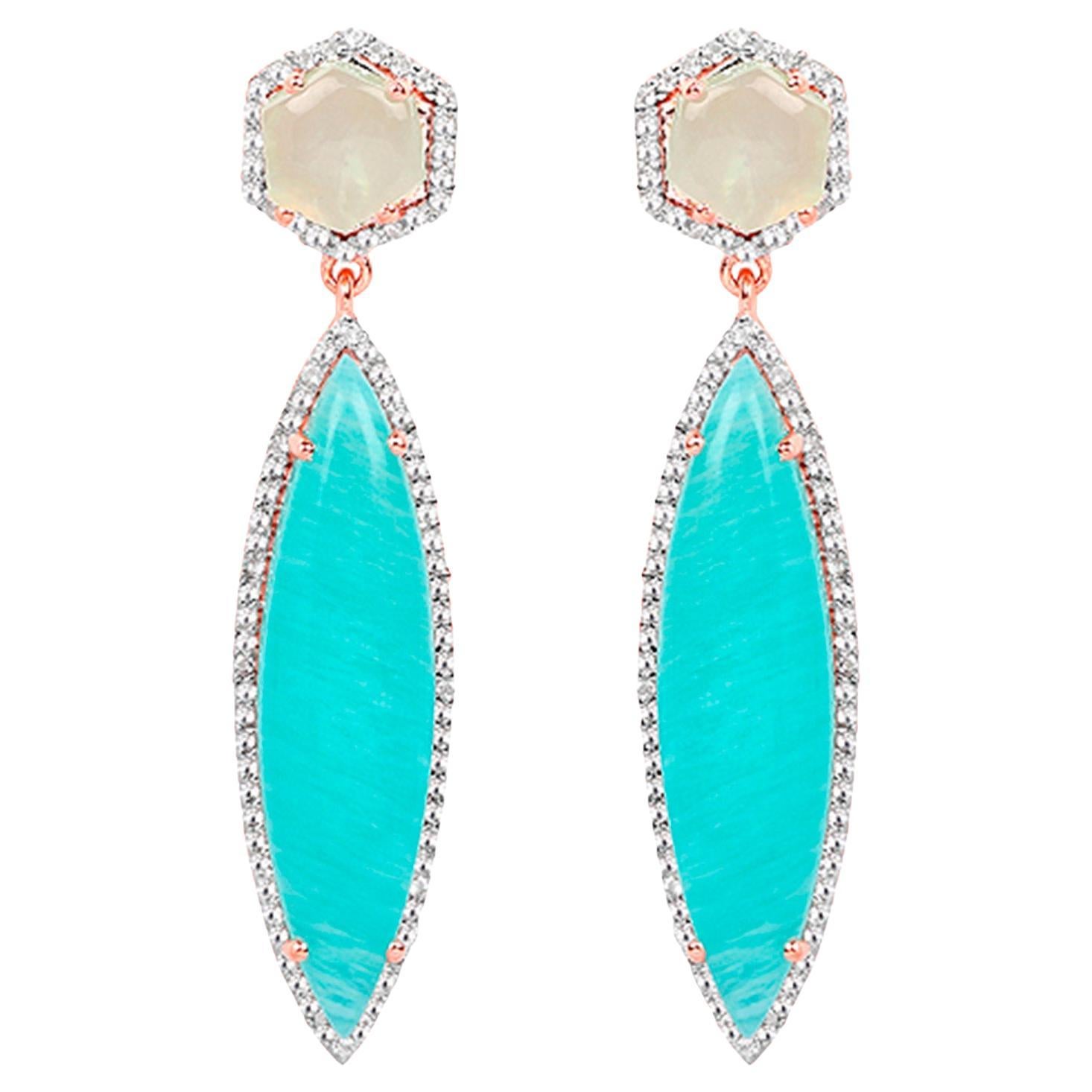 Amazonite Dangle Earrings Prehnite 14K Rose Gold Plated Silver