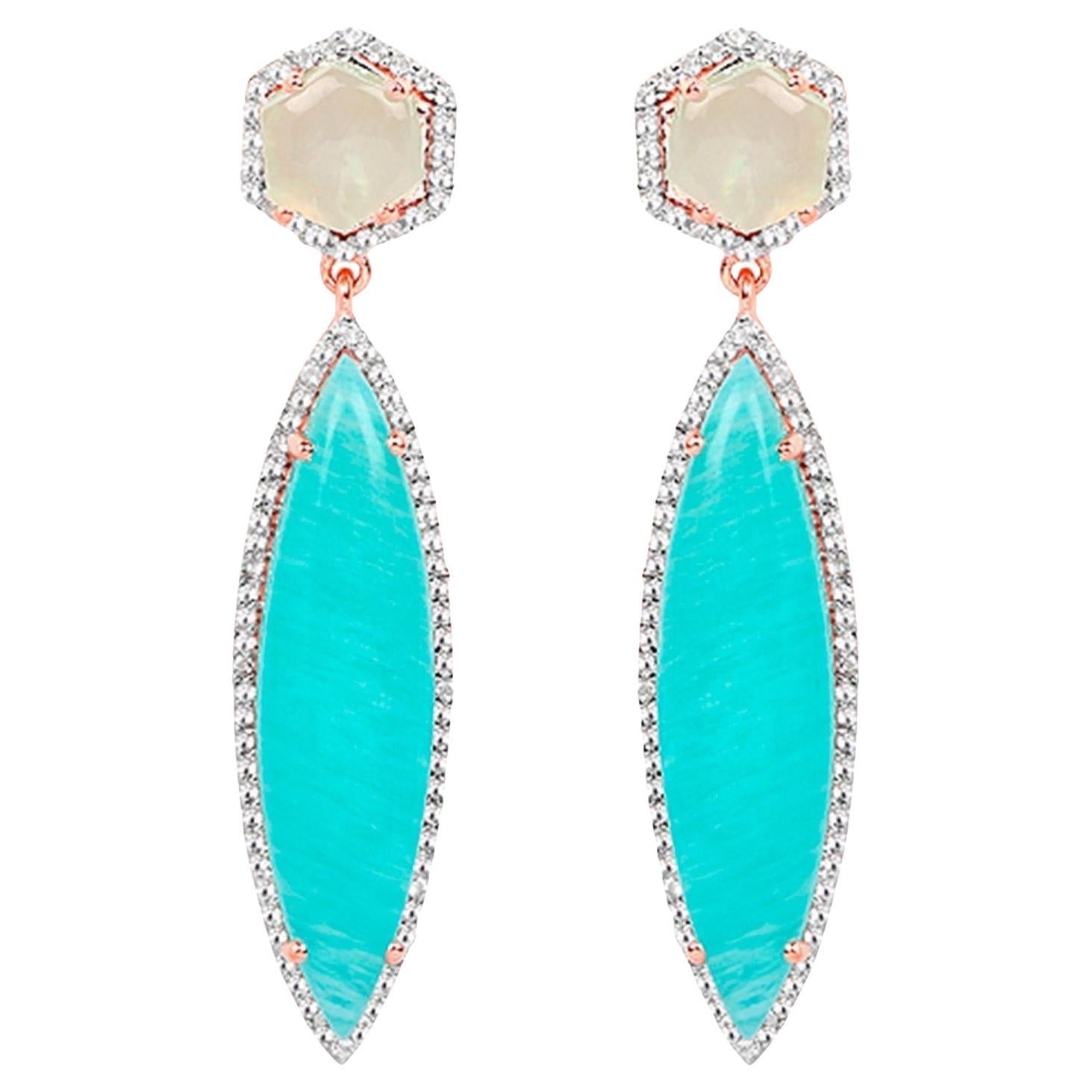 Amazonite Dangle Earrings Prehnite 14K Rose Gold Plated Silver