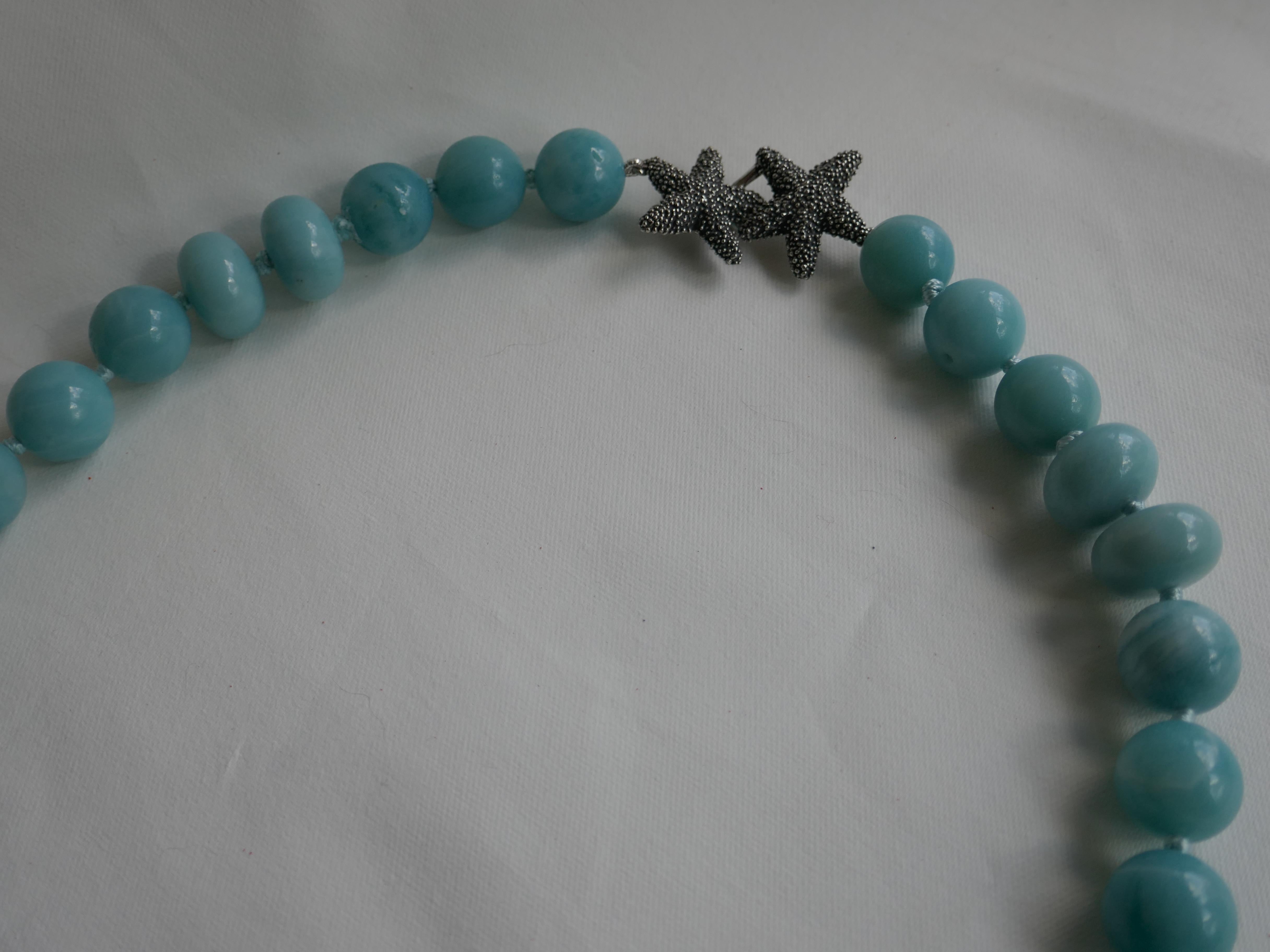 Amazonite Oxidized Silver Starfish Clasp Gemstone Necklace For Sale 1