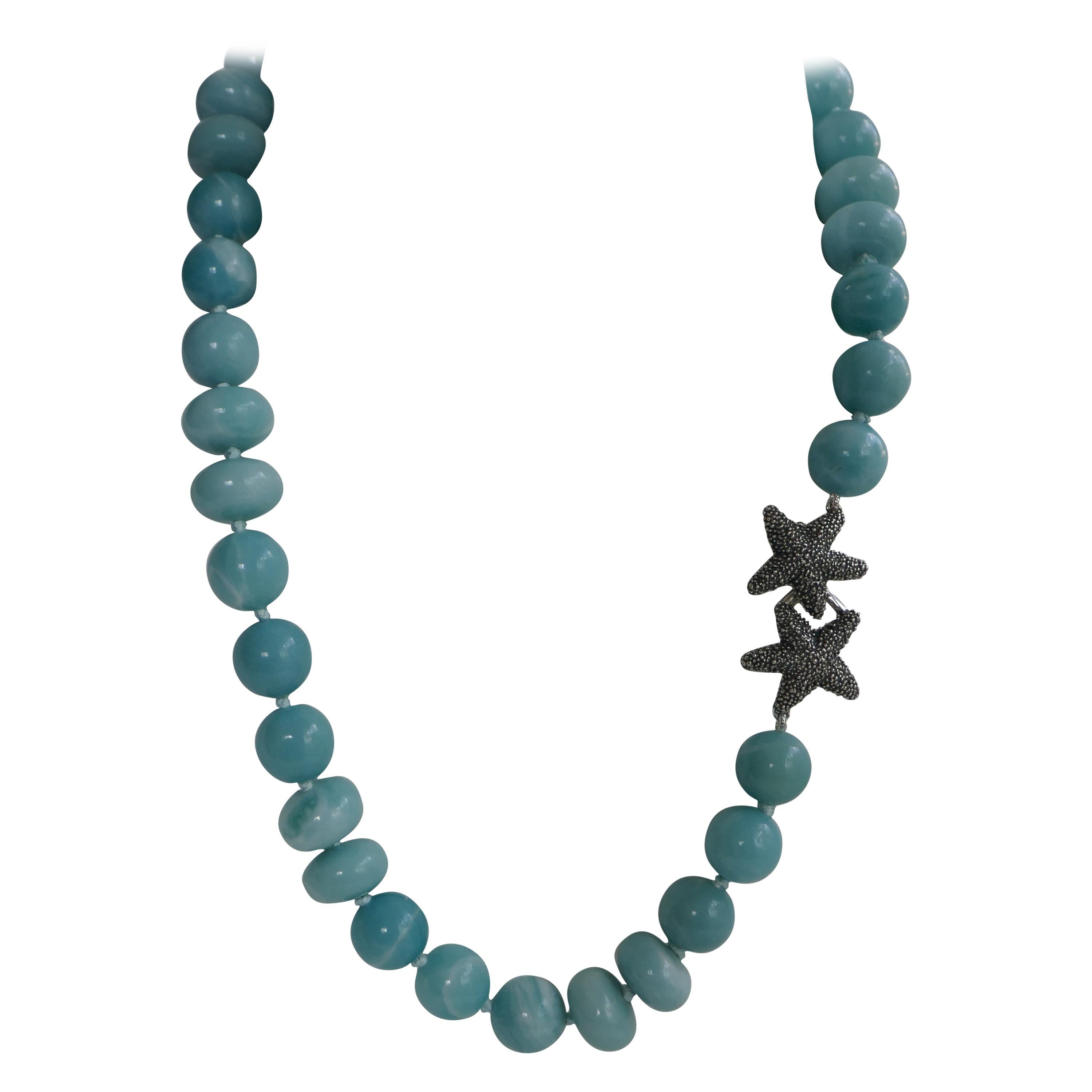 Amazonite Oxidized Silver Starfish Clasp Gemstone Necklace For Sale