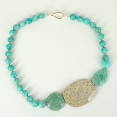 Amazonite Fossilised Coral Sterling Silver Necklace