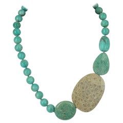 Amazonite Fossilised Coral Sterling Silver Necklace