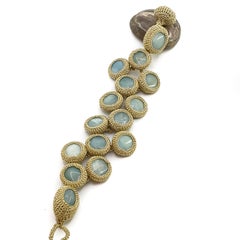 Gold Color Thread Blue Amazonite Contemporary Jewelry Crochet  Bracelet