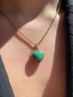 18 Karat Yellow Gold Amazonite Heart Pendant Beaded Chain Necklace Made in Italy
