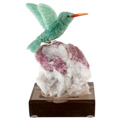 Bird Hummingbird Amazonite sur socle minéral en tourmaline rubellite et quartz