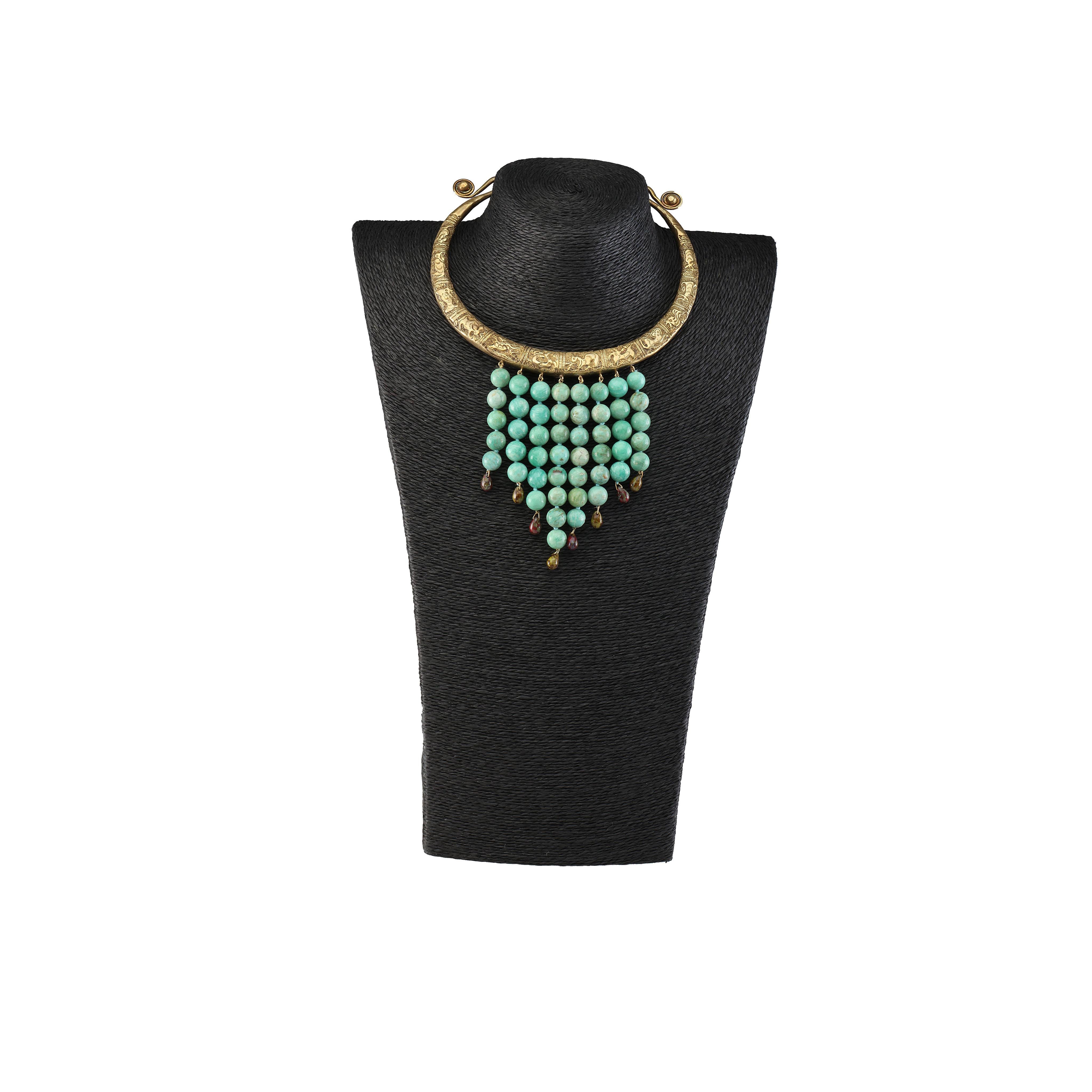 Very special necklace made with old Chinese zodiac sign rigid necklace, with amazonite fringe and jasper drops.
All Giulia Colussi jewelry is new and has never been previously owned or worn. Each item will arrive at your door beautifully gift