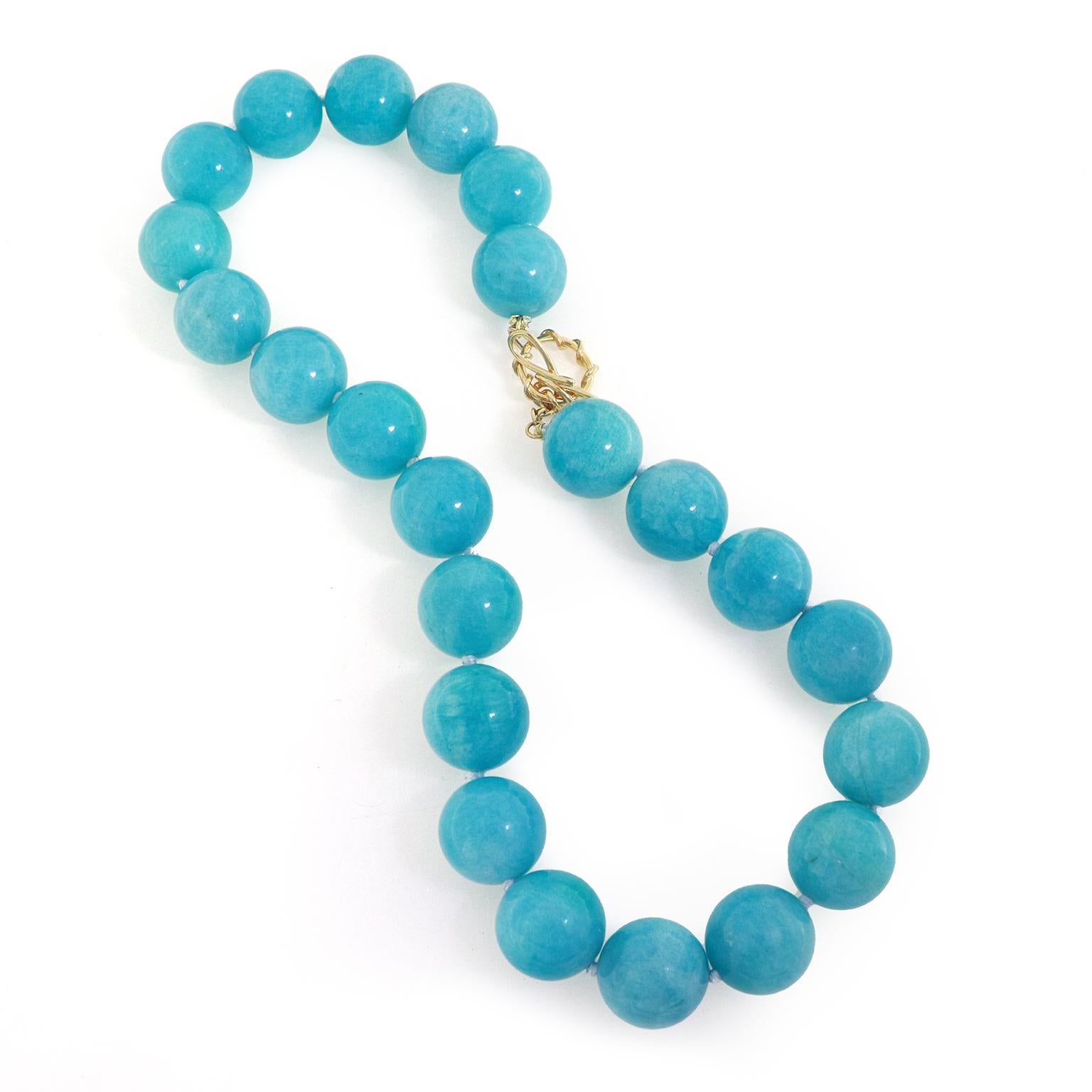 Bead 18K Yellow Gold Amazonite Necklace For Sale