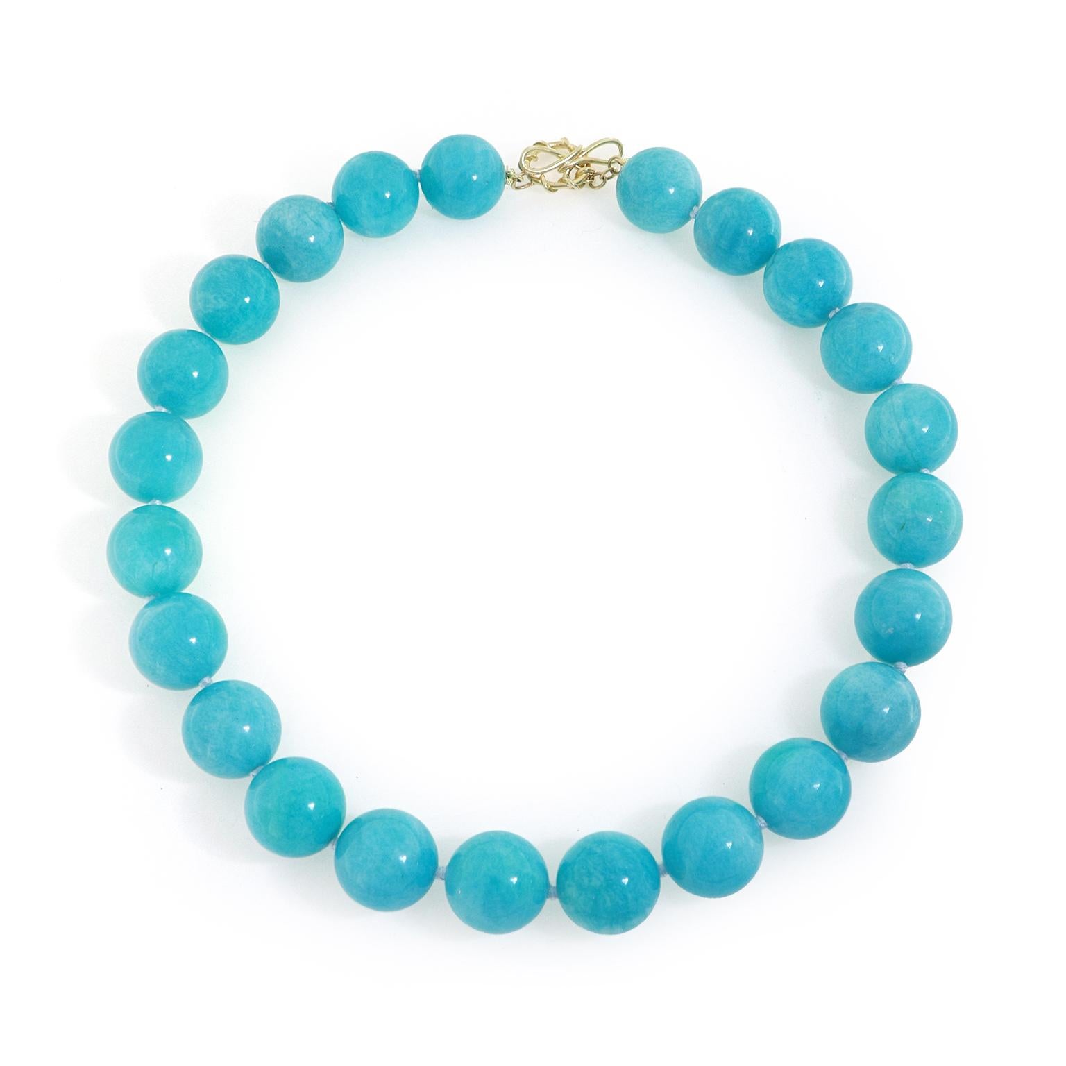 18K Yellow Gold Amazonite Necklace In New Condition For Sale In New York, NY