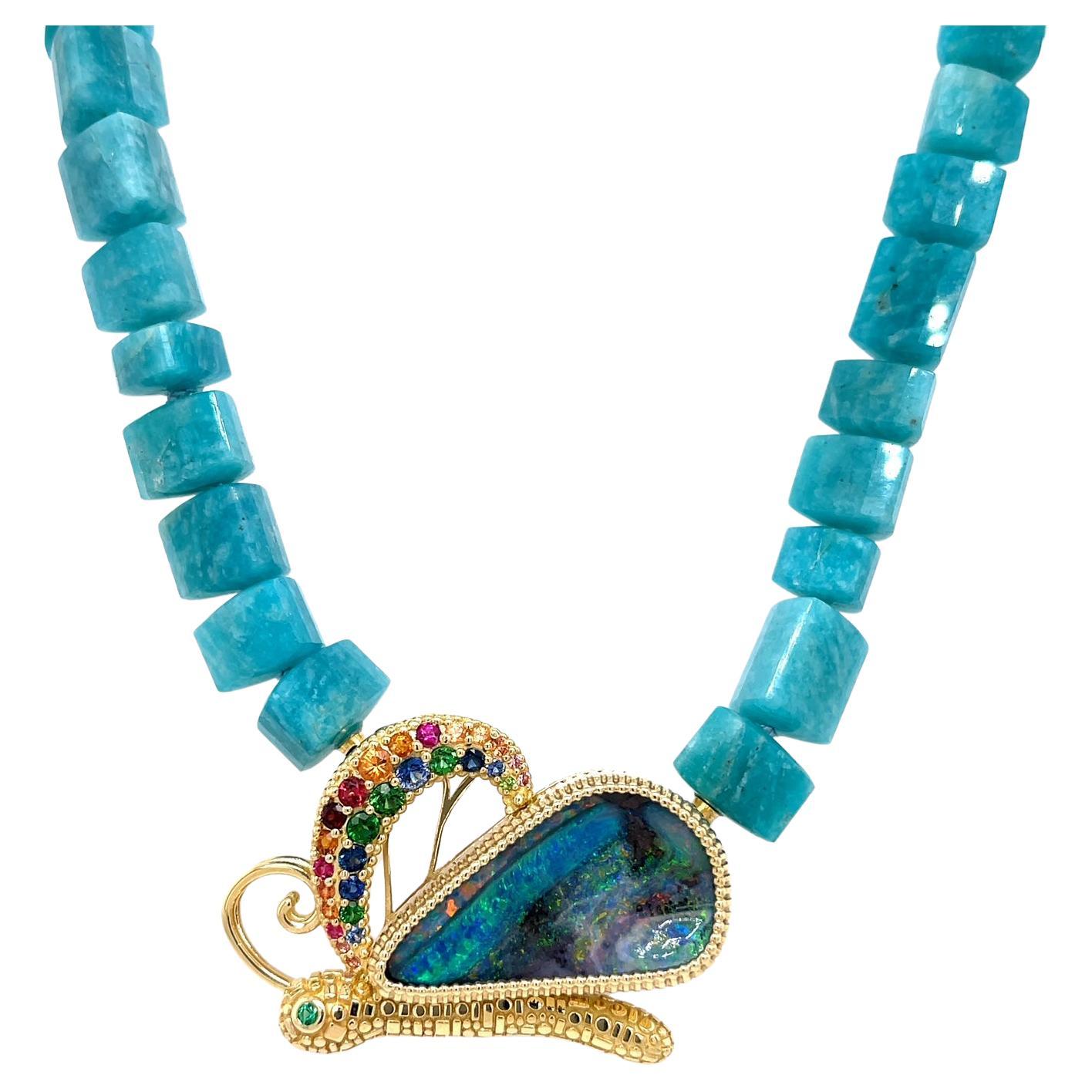 Amazonite Necklace with Opal Butterfly Clasp