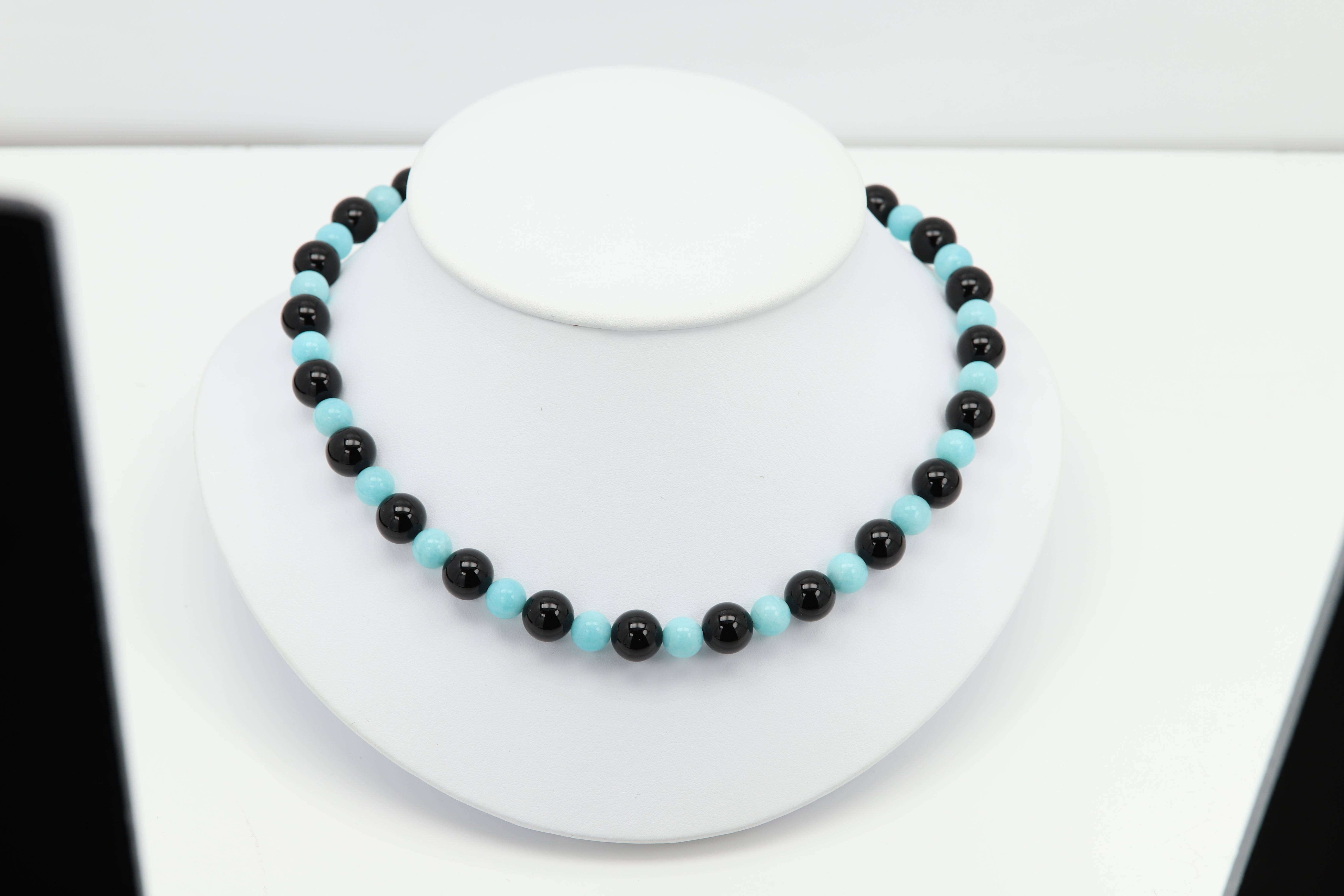 Collana di perle di onice amazzonico con estensione regolabile da 16'-18' pollici A. Silver In condizioni Nuovo in vendita a Brooklyn, NY