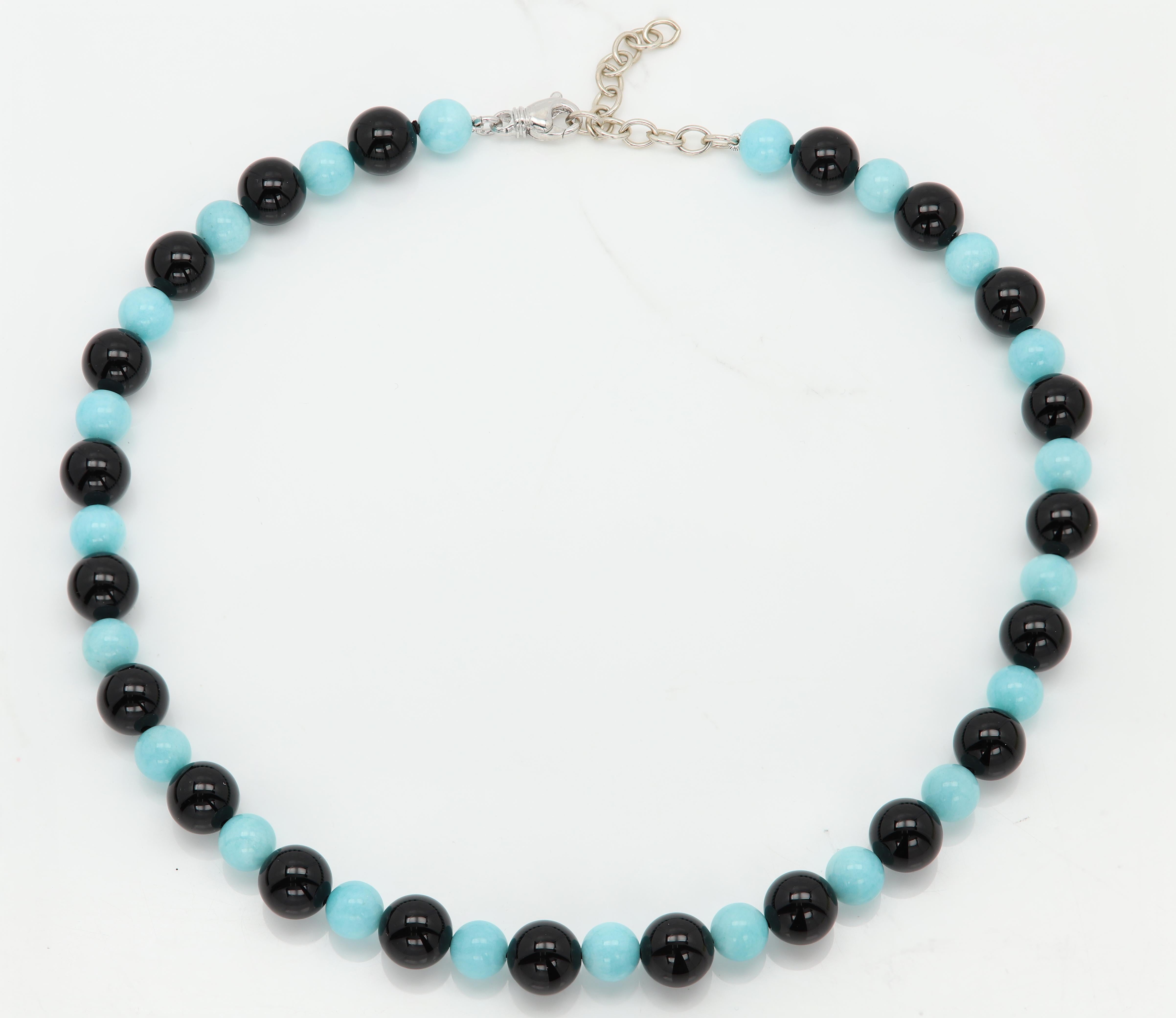 Collana di perle di onice amazzonico con estensione regolabile da 16'-18' pollici A. Silver in vendita 3