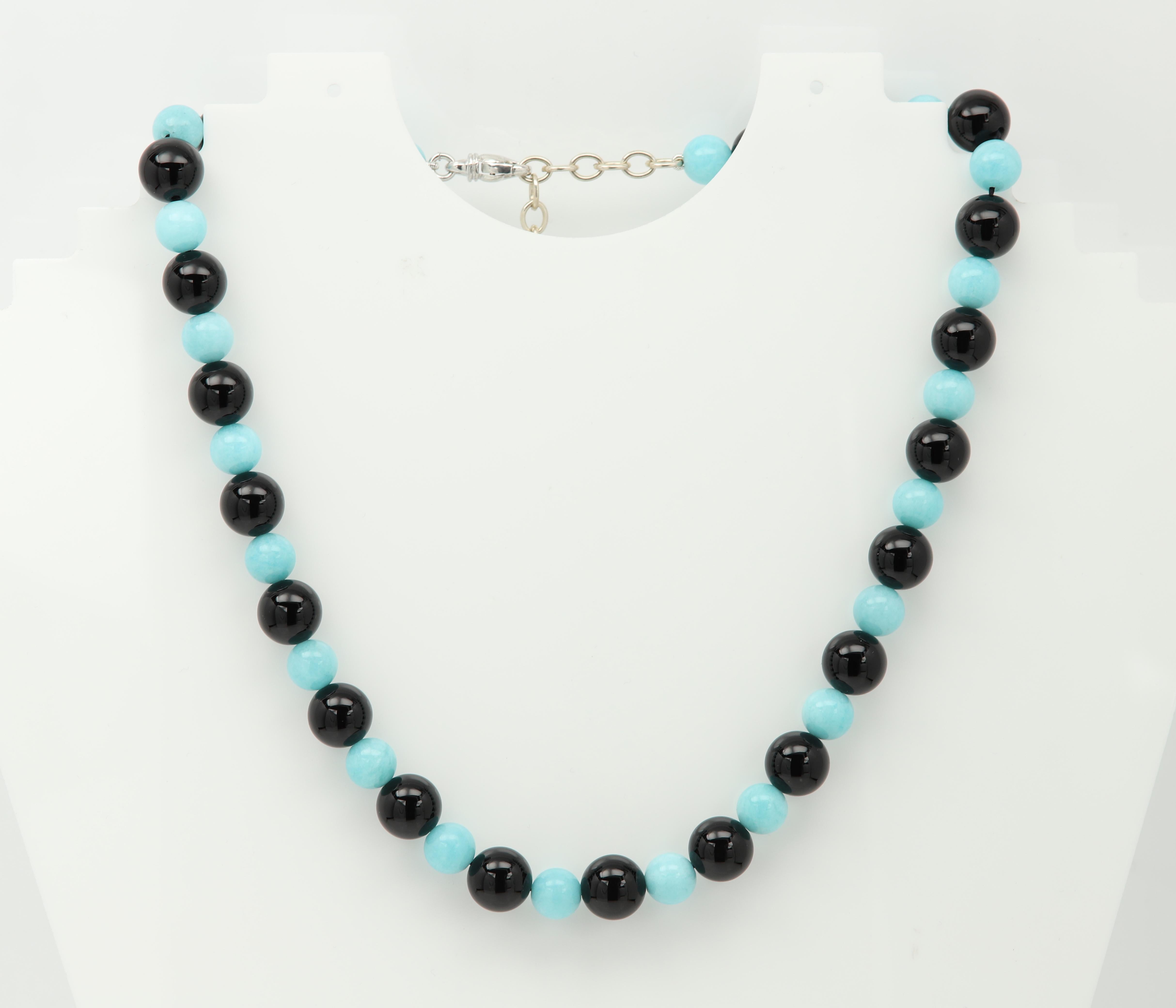 Collana di perle di onice amazzonico con estensione regolabile da 16'-18' pollici A. Silver in vendita 4
